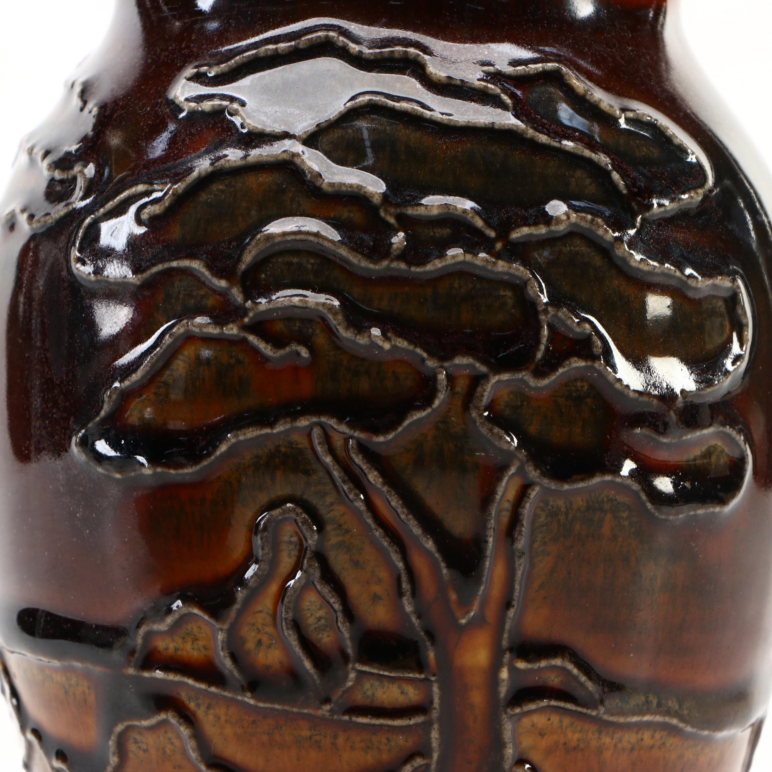 Artist Signed Glazed Brown Ceramic Vases