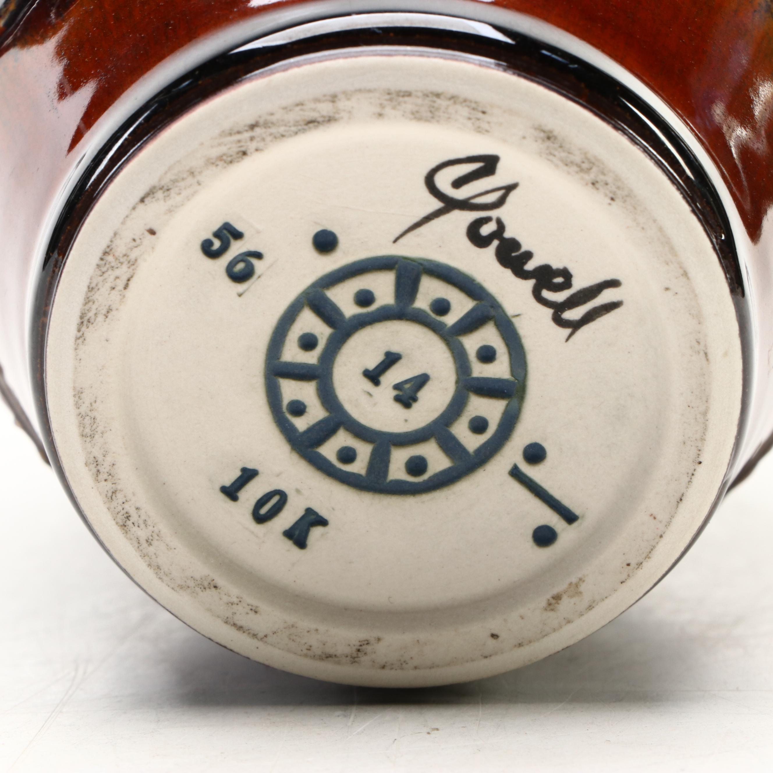 Artist Signed Glazed Brown Ceramic Vases