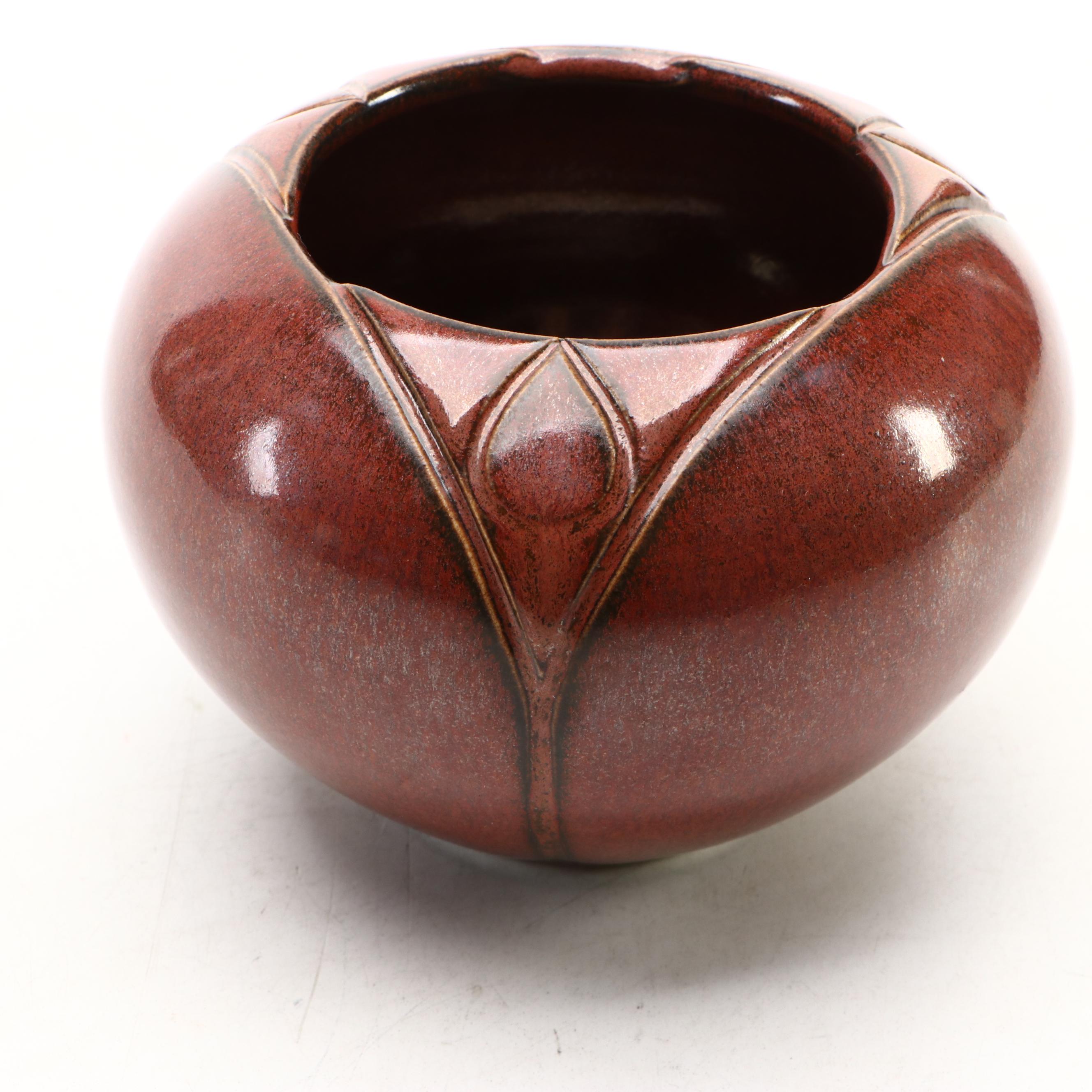 Artist Signed Glazed Brown Ceramic Vases