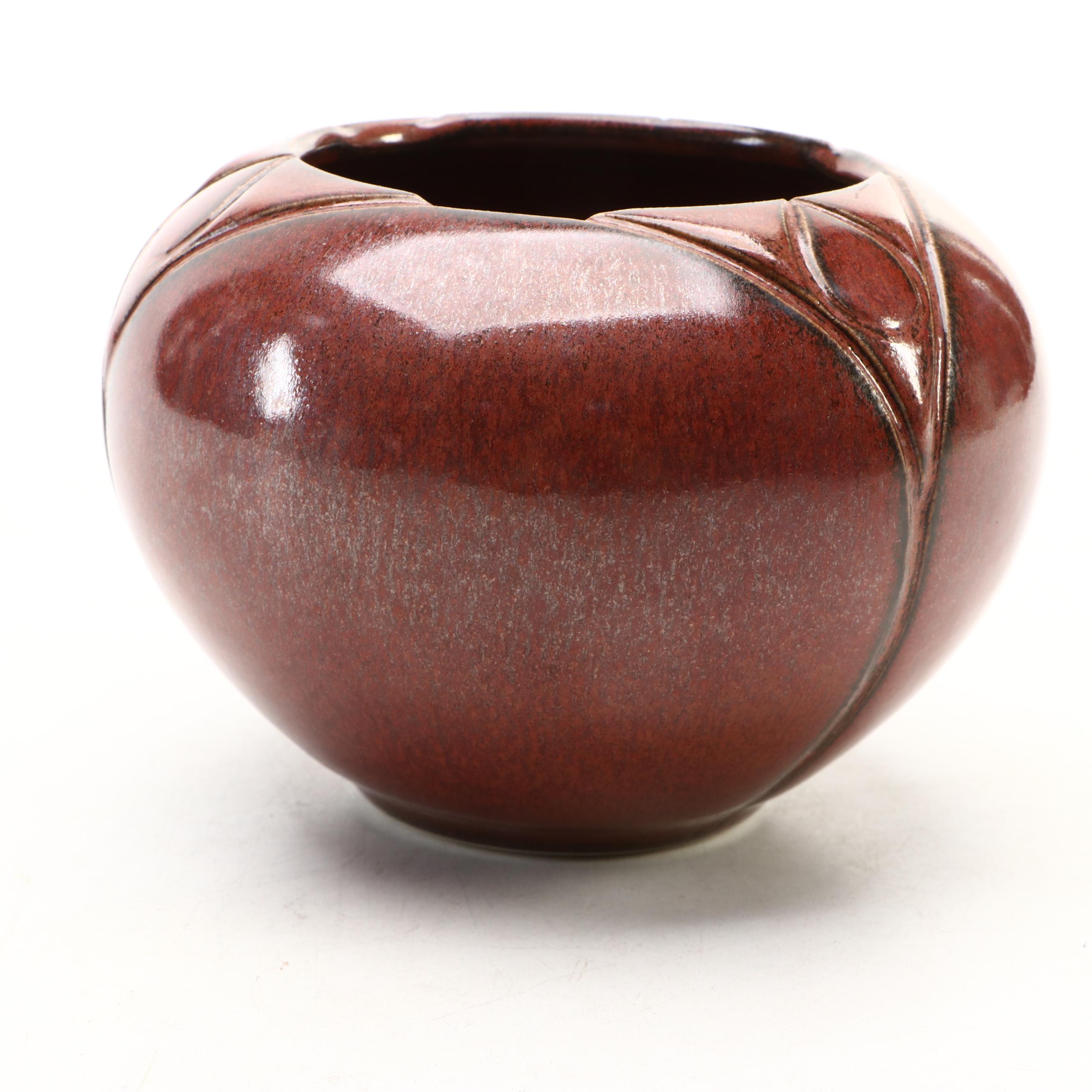 Artist Signed Glazed Brown Ceramic Vases