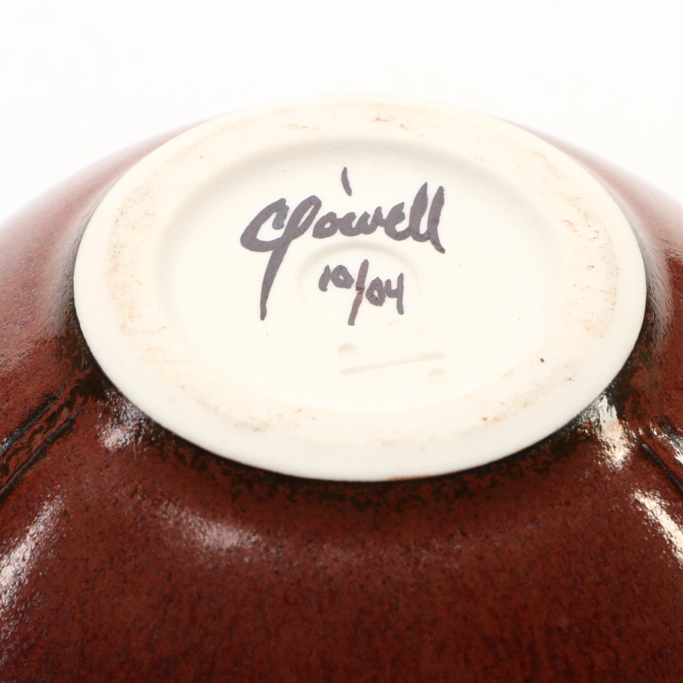 Artist Signed Glazed Brown Ceramic Vases