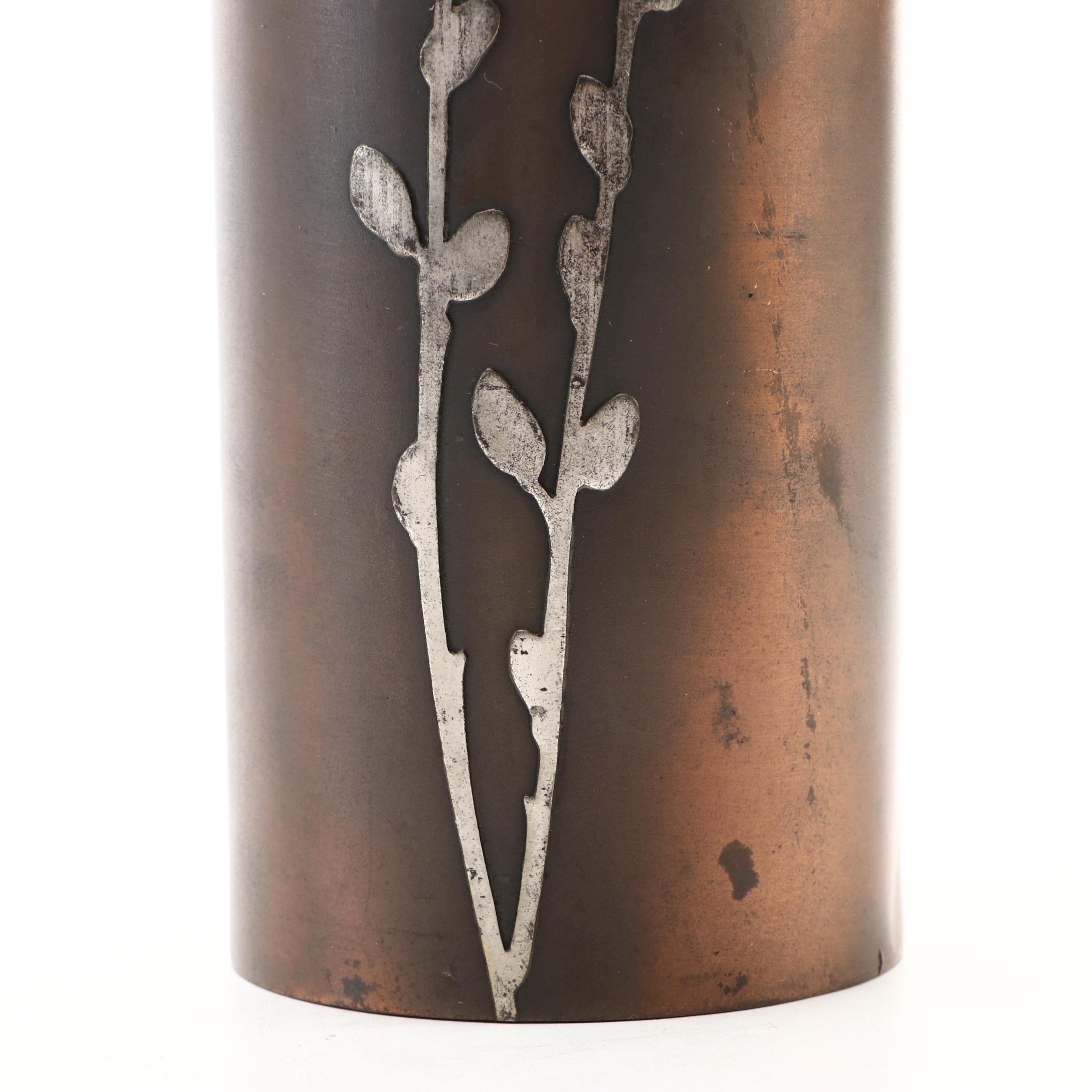 Heintz Arts & Crafts Style Sterling on Bronze Metal Vase