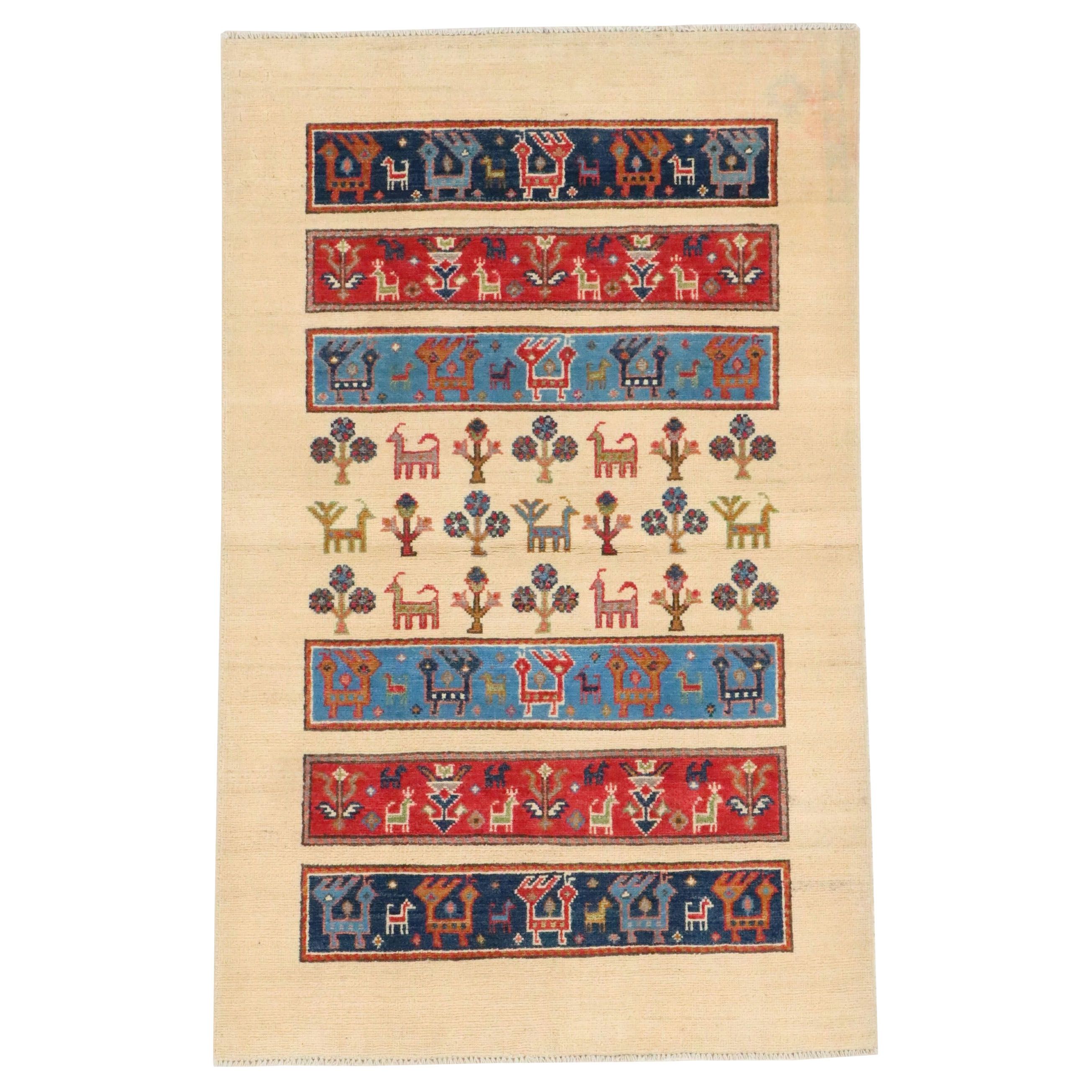 3'3 x 5'2 Hand-Knotted Afghan Kazak Area Rug