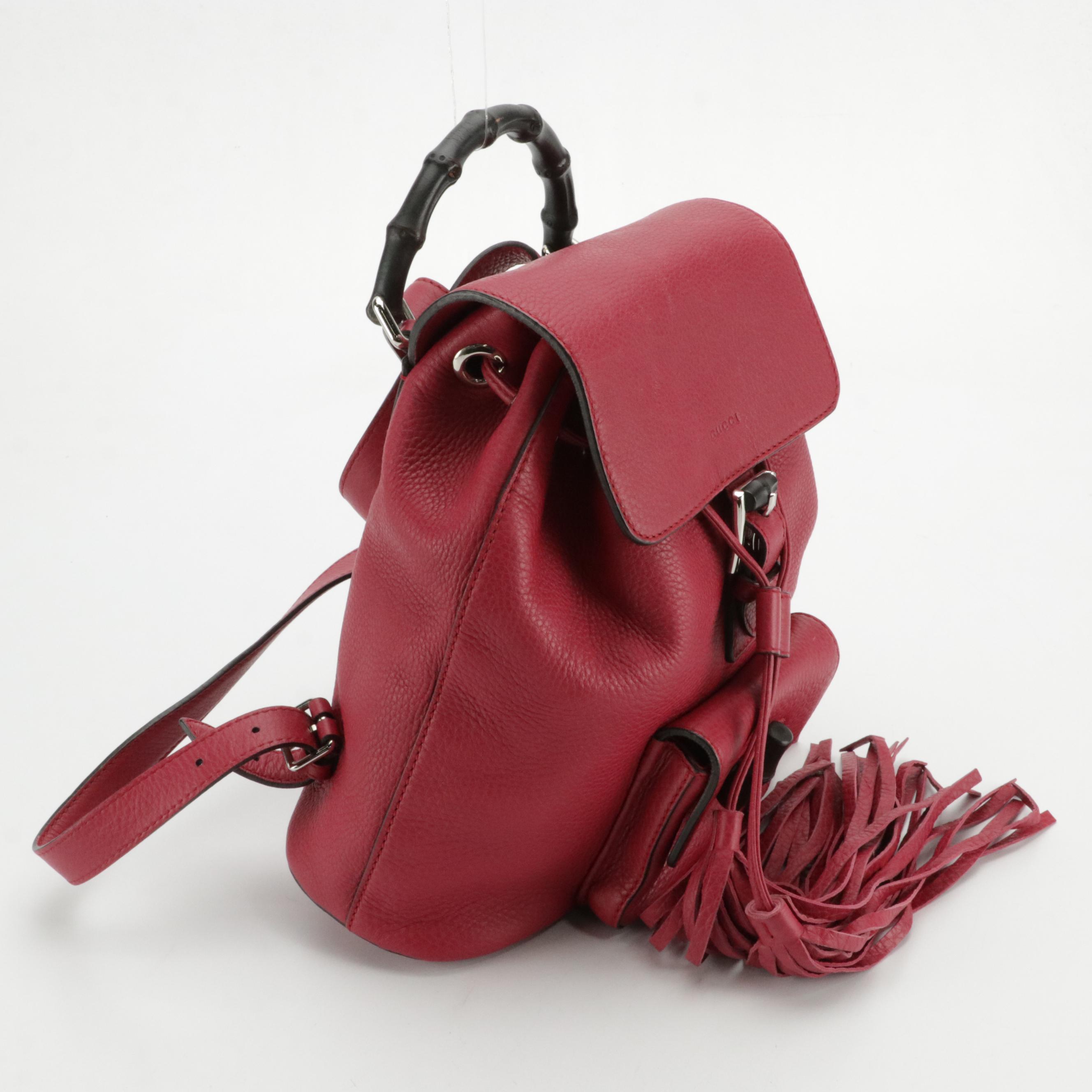 Gucci Small Bamboo Front-Pocket Backpack in Magenta Grained Leather