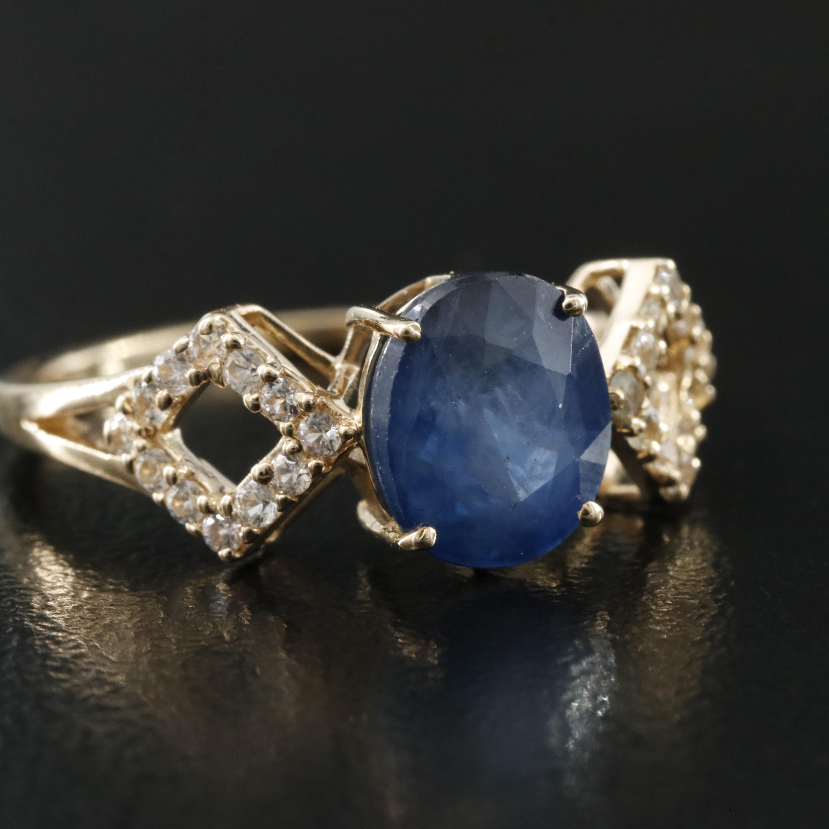 14K 1.91 CT Sapphire and White Sapphire Ring