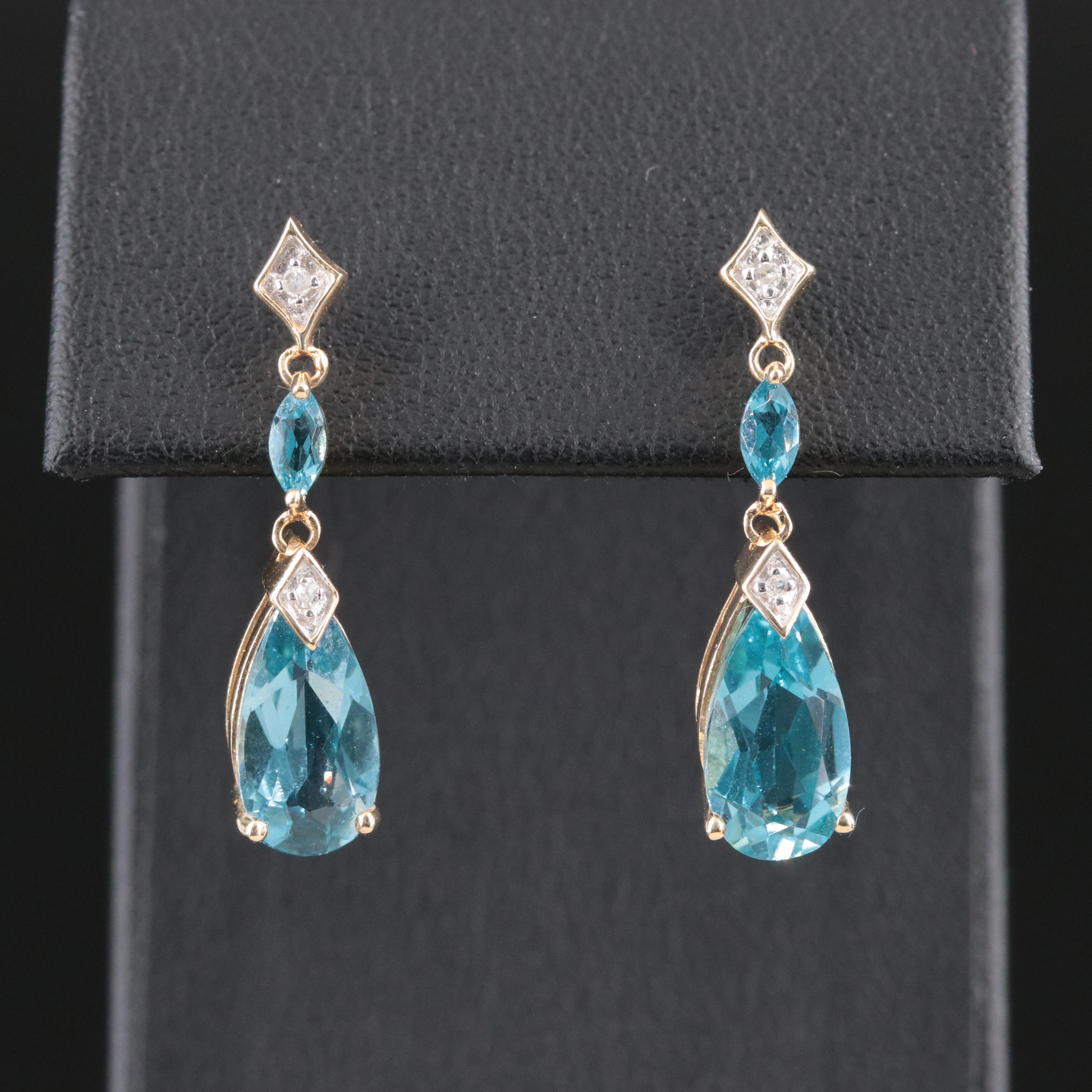 14K Swiss Blue Topaz and Diamond Earrings