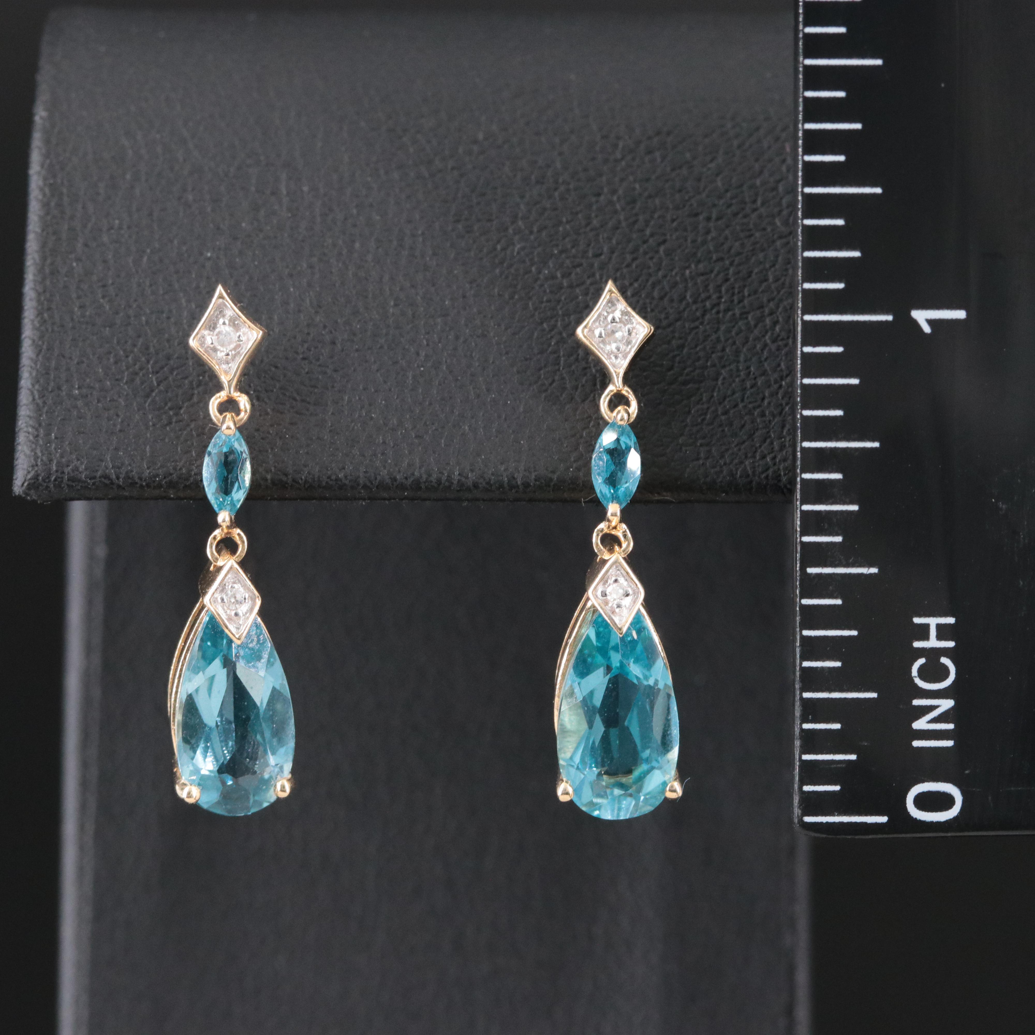 14K Swiss Blue Topaz and Diamond Earrings