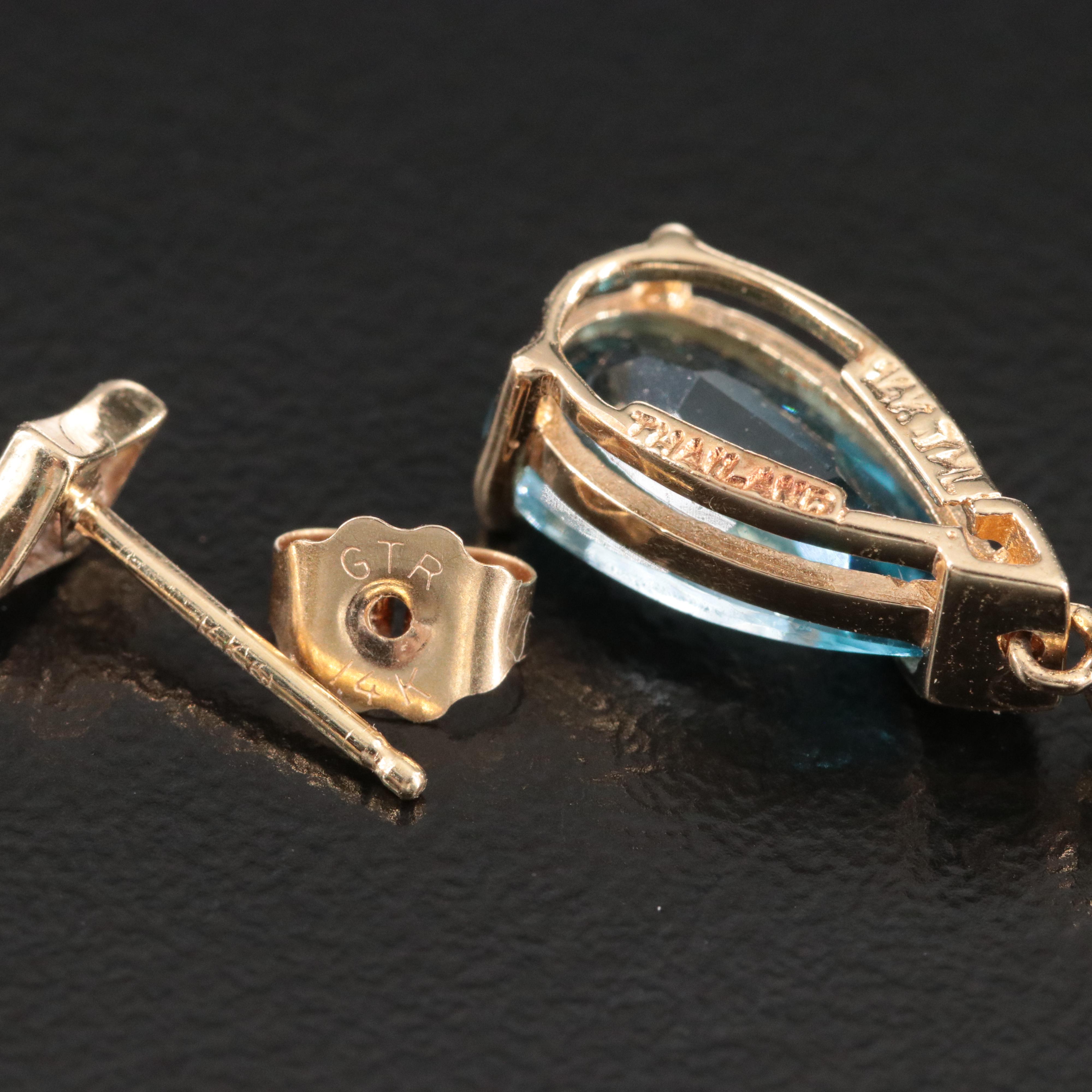 14K Swiss Blue Topaz and Diamond Earrings