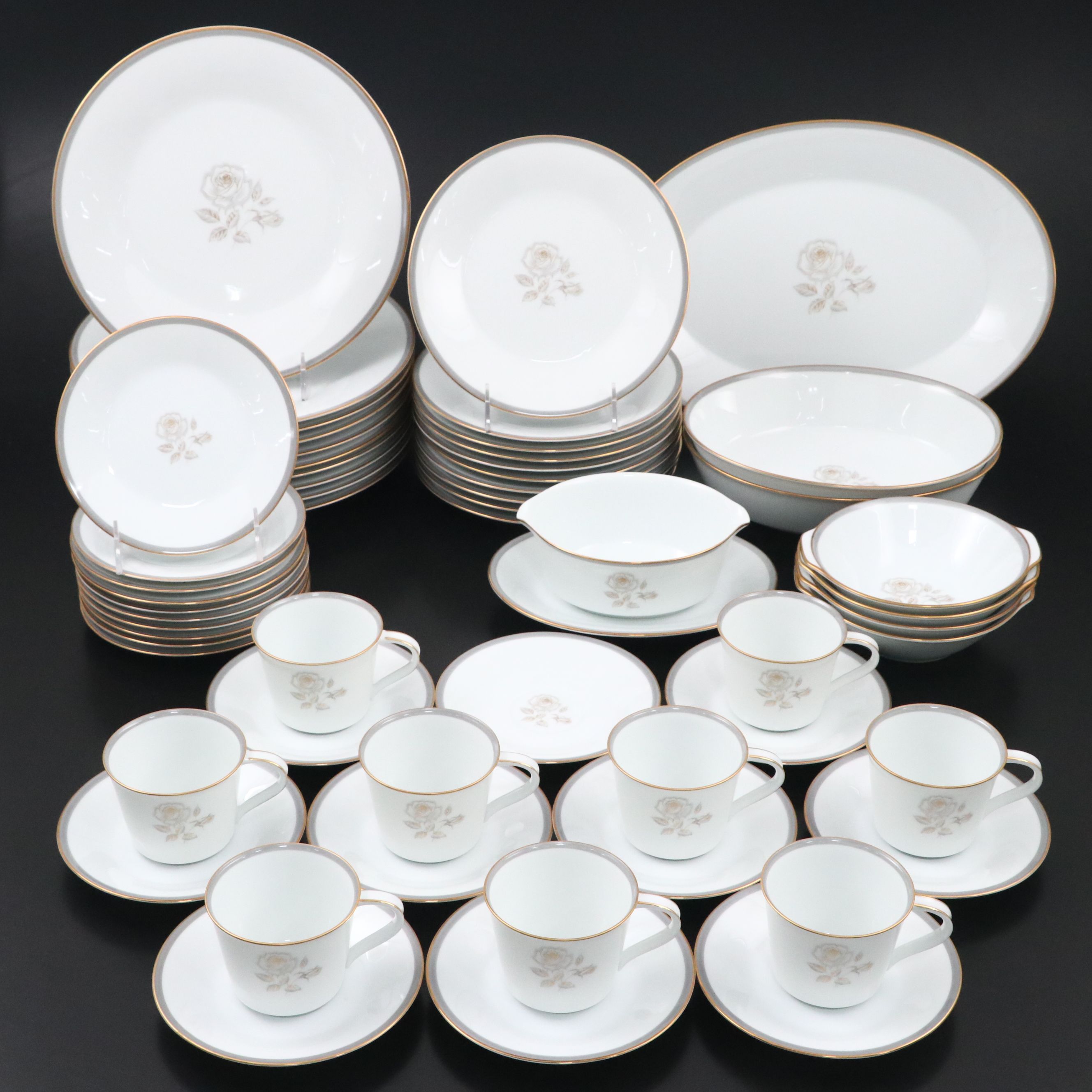 Noritake "Blair Rose" China Dinnerware with Fabric Cases, 1962 - 1970