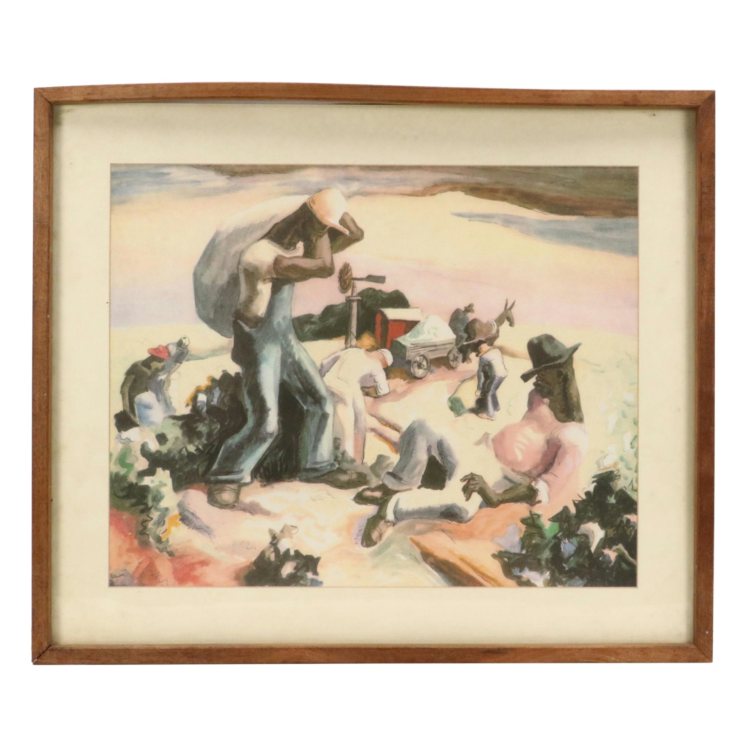 Thomas Hart Benton Designed Offset Lithograph "Cotton Pickers - Georgia"