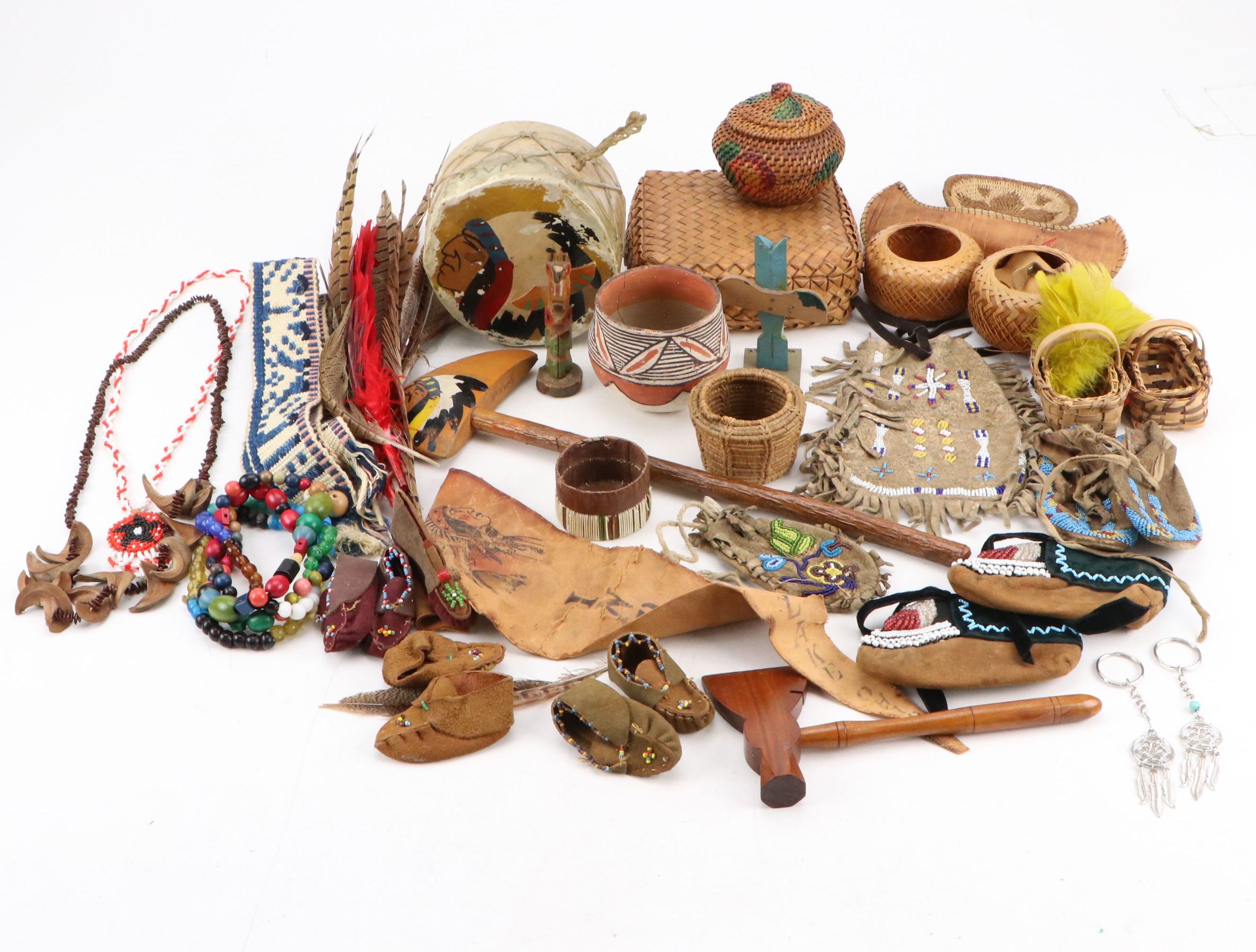 Hand-Beaded Youth Moccasins with Isleta Pottery, Other Indigenous American Décor