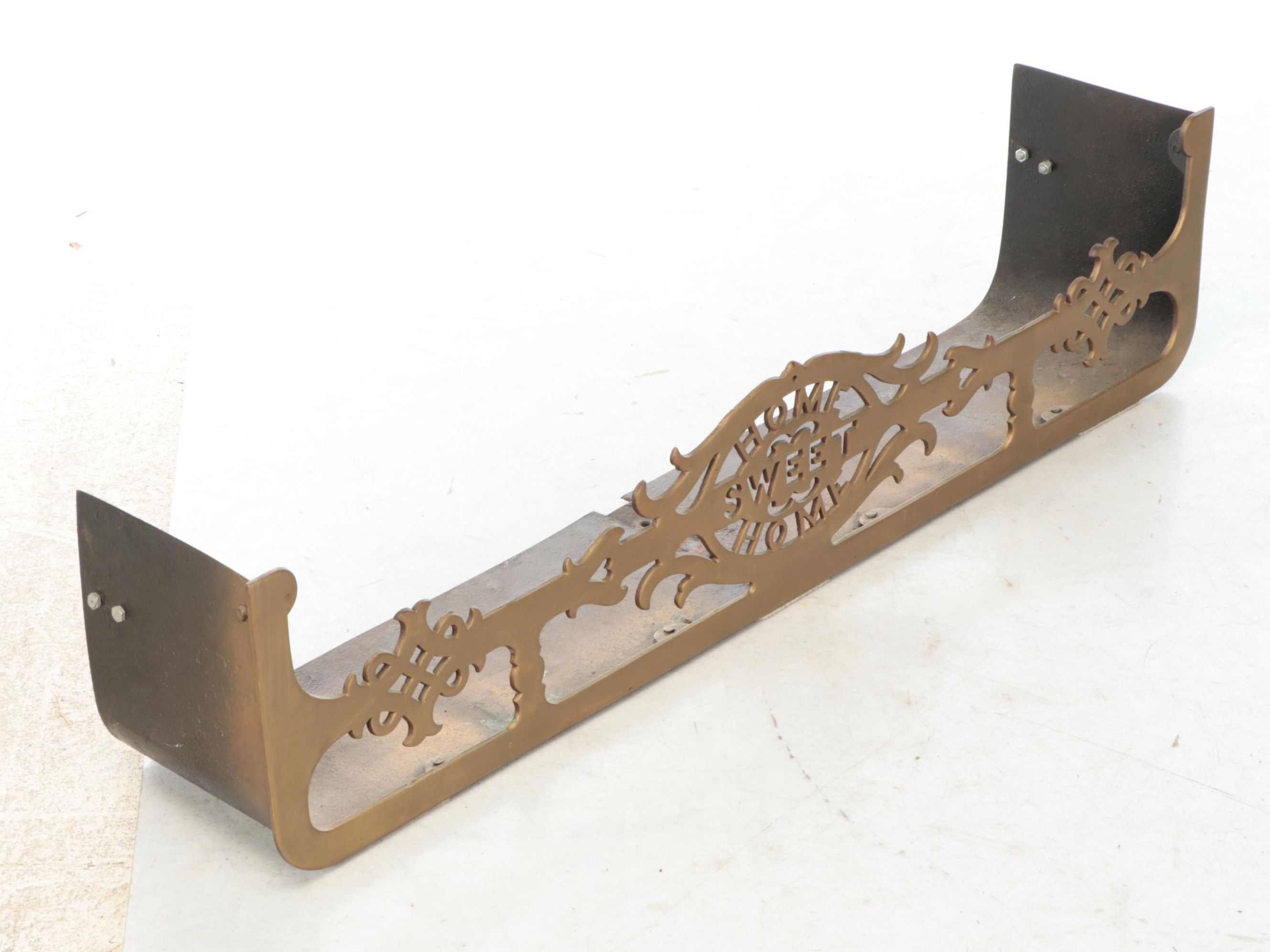 "Home Sweet Home" Gilt Finish Cast Metal Fireplace Fender