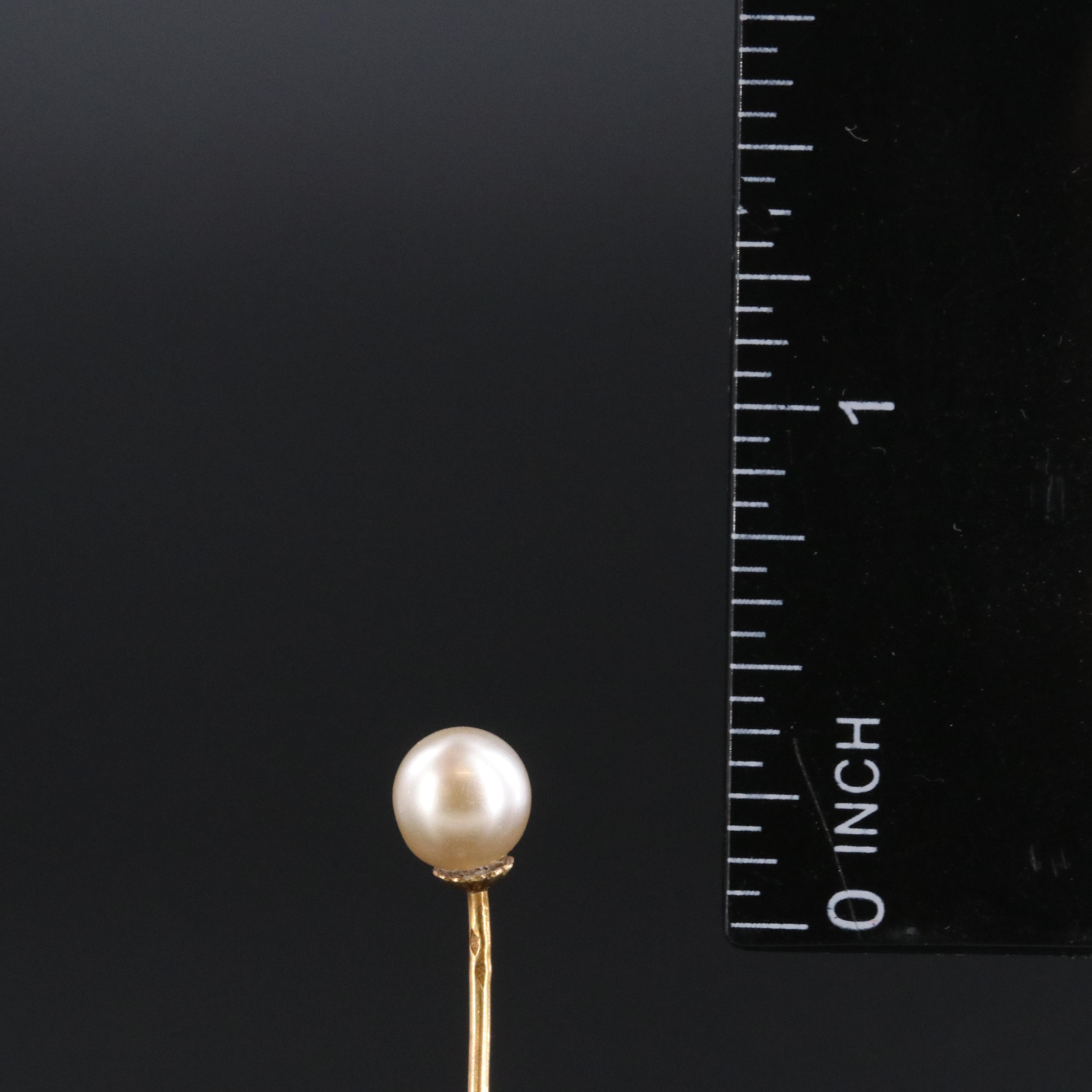 18K Imitation Pearl Stickpin and Pearl Pendant on Costume Chain