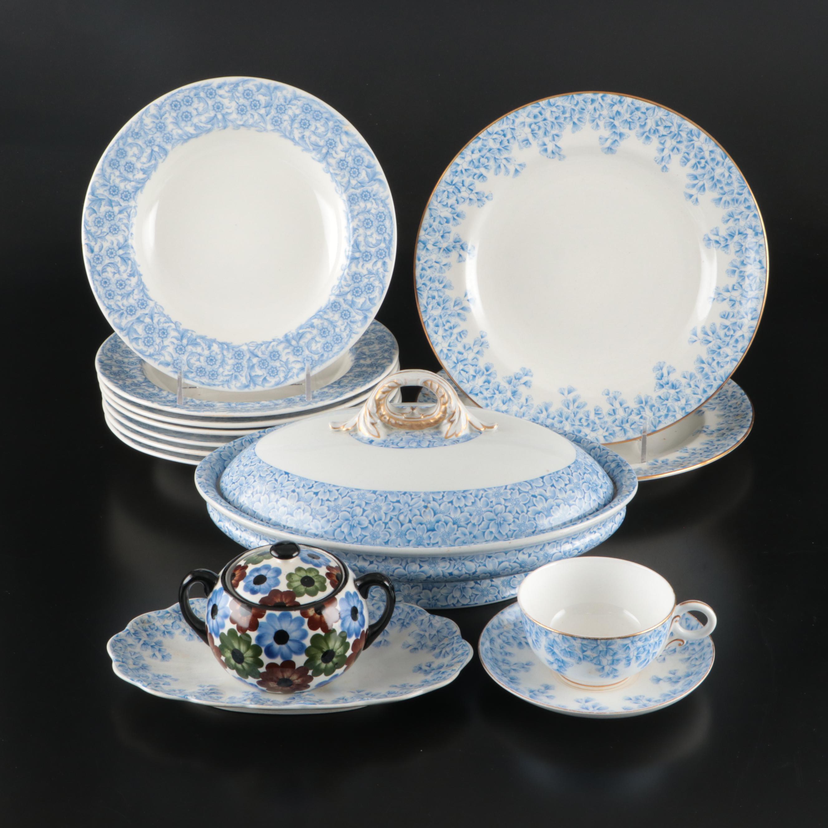 Royal Worcester Blue Floral Porcelain Dinnerware with German Floral Sugar