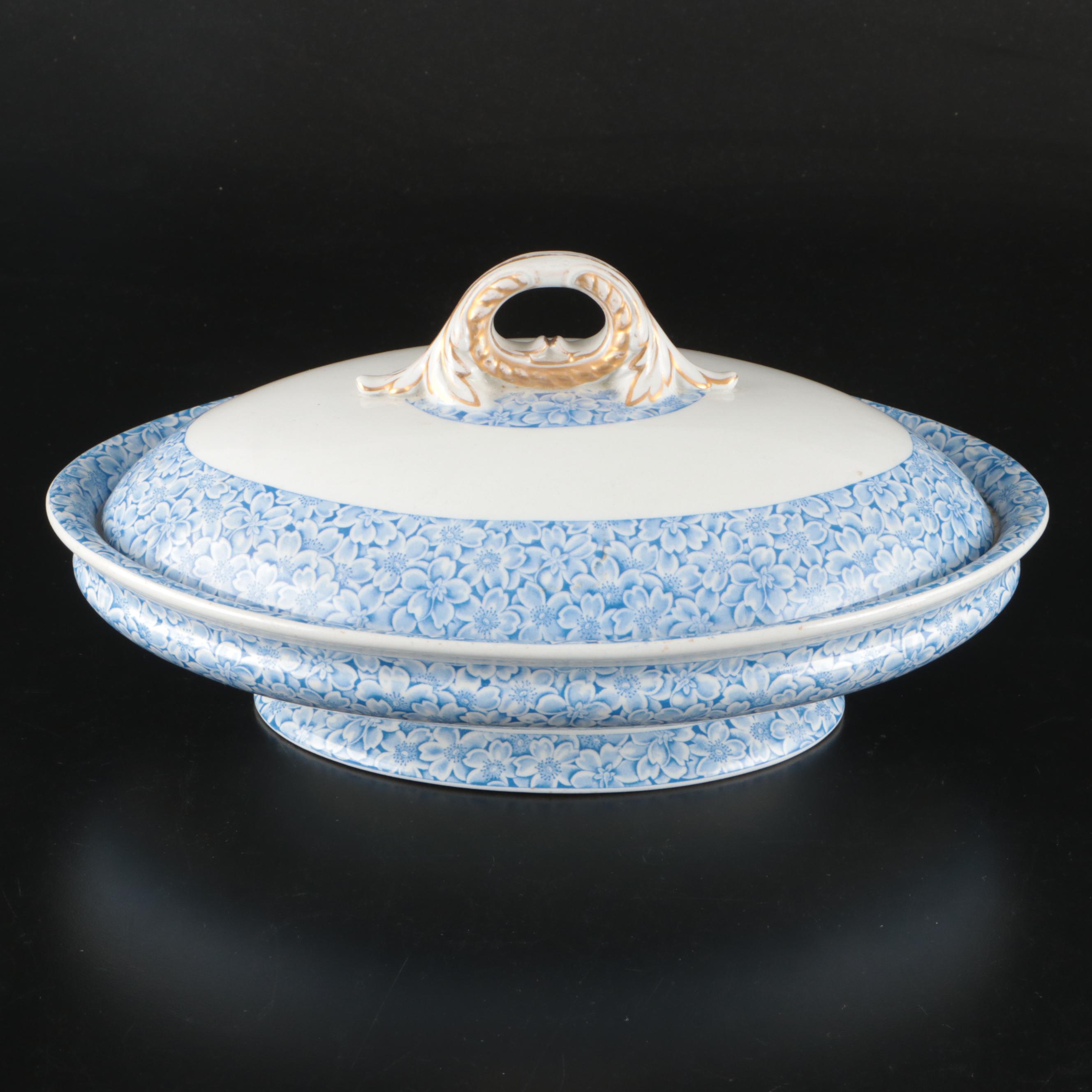 Royal Worcester Blue Floral Porcelain Dinnerware with German Floral Sugar