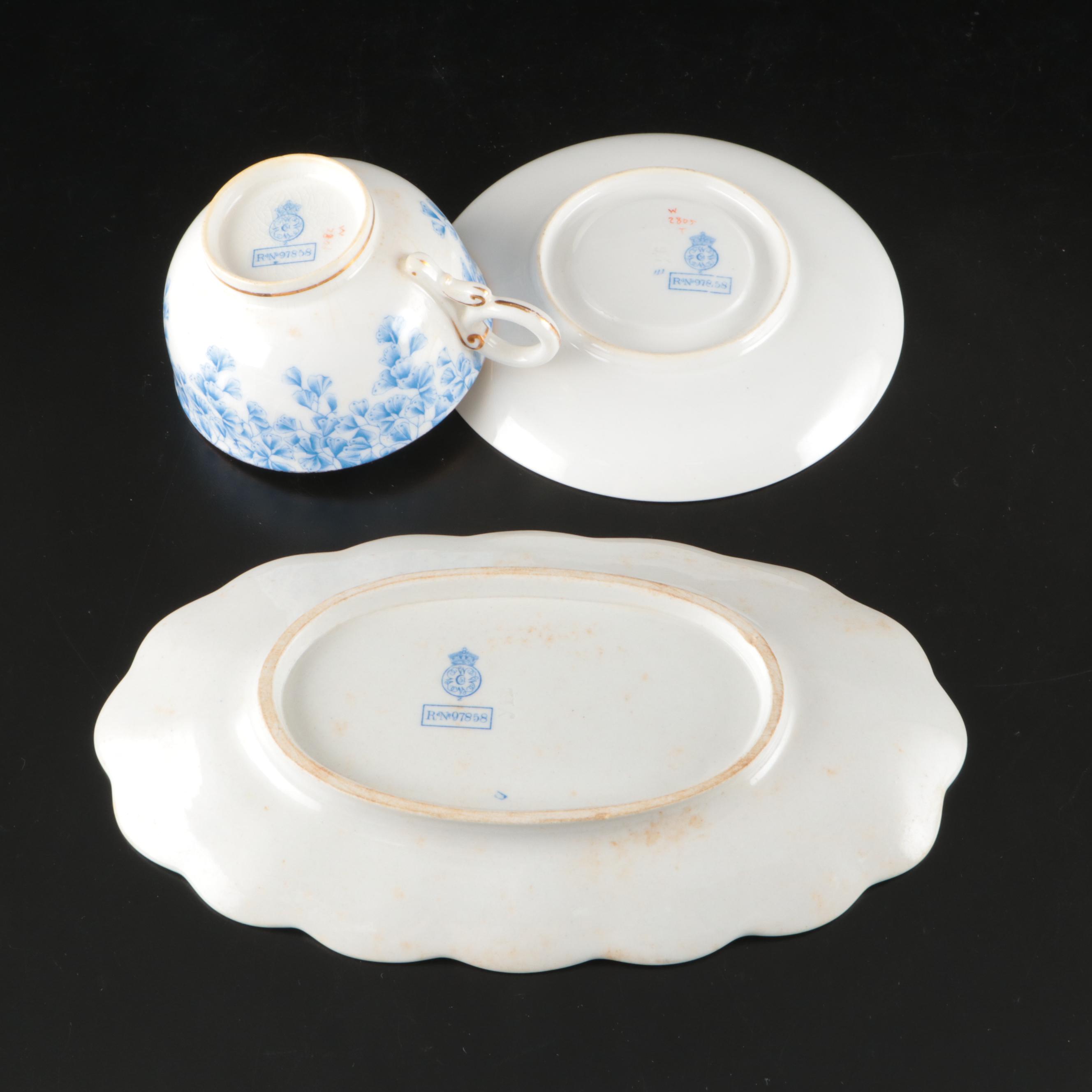 Royal Worcester Blue Floral Porcelain Dinnerware with German Floral Sugar