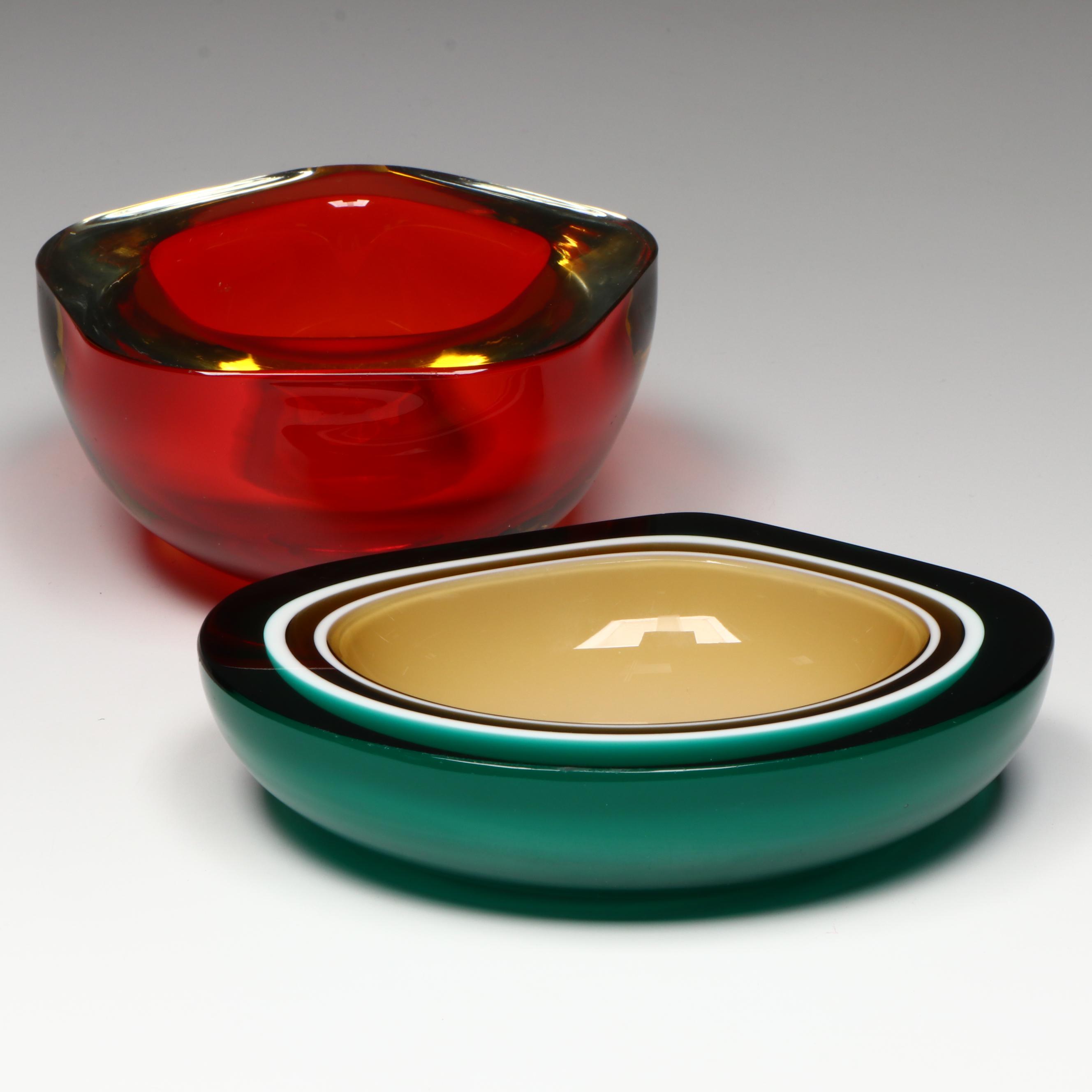 Murano Seguso-Poli Style Sommerso Art Glass Bowls
