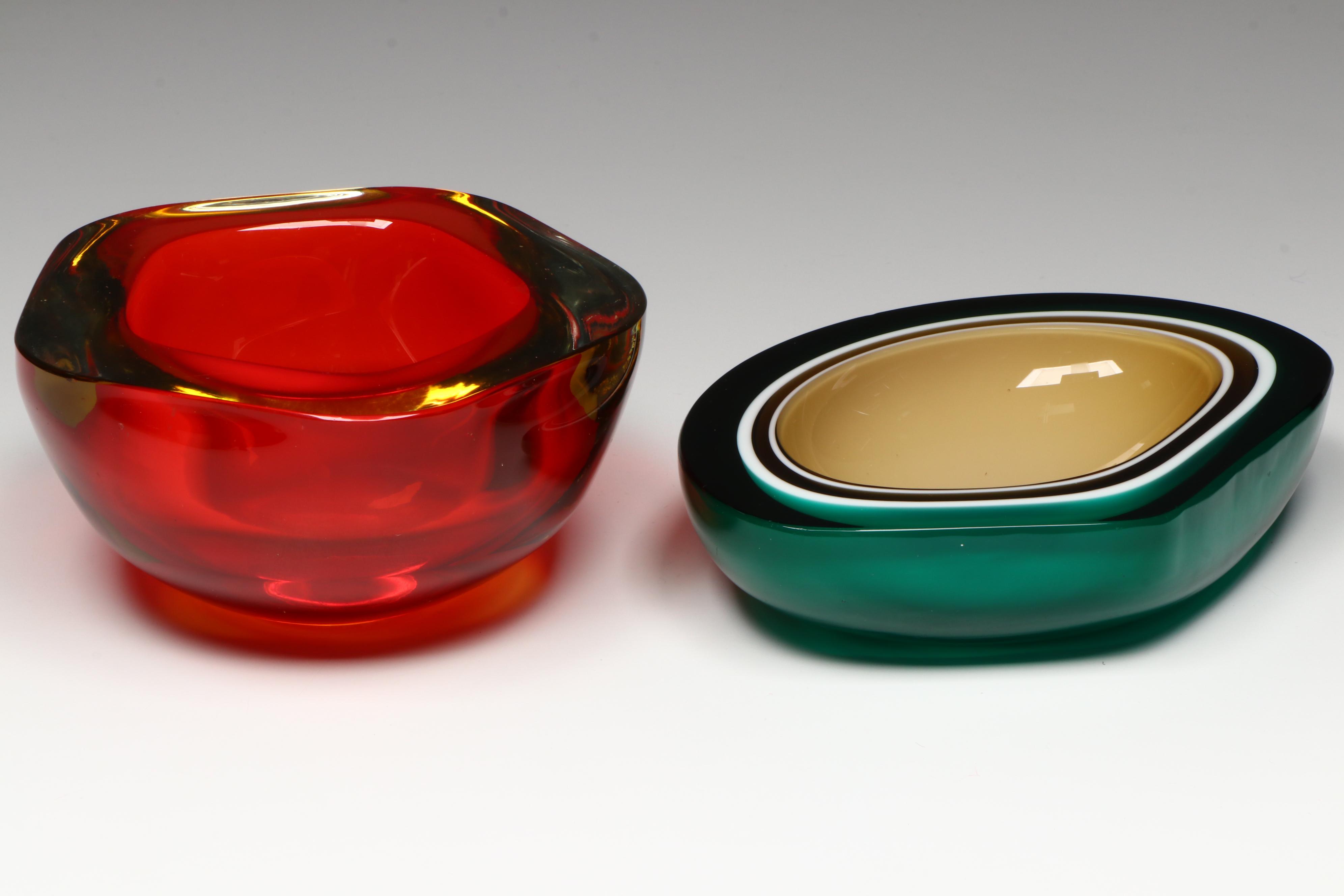 Murano Seguso-Poli Style Sommerso Art Glass Bowls