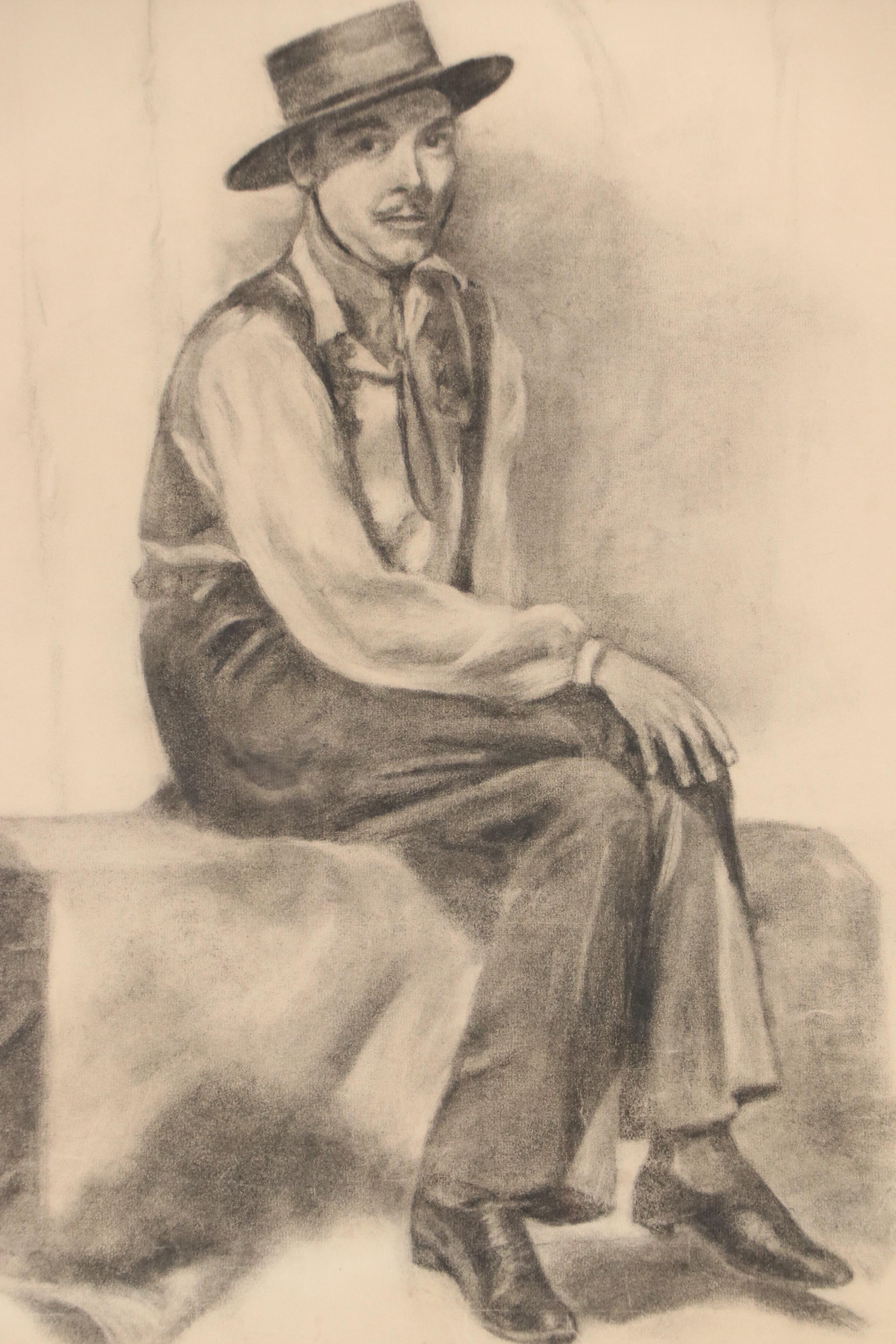 Charcoal Portraits of Seated Men, 20th Century