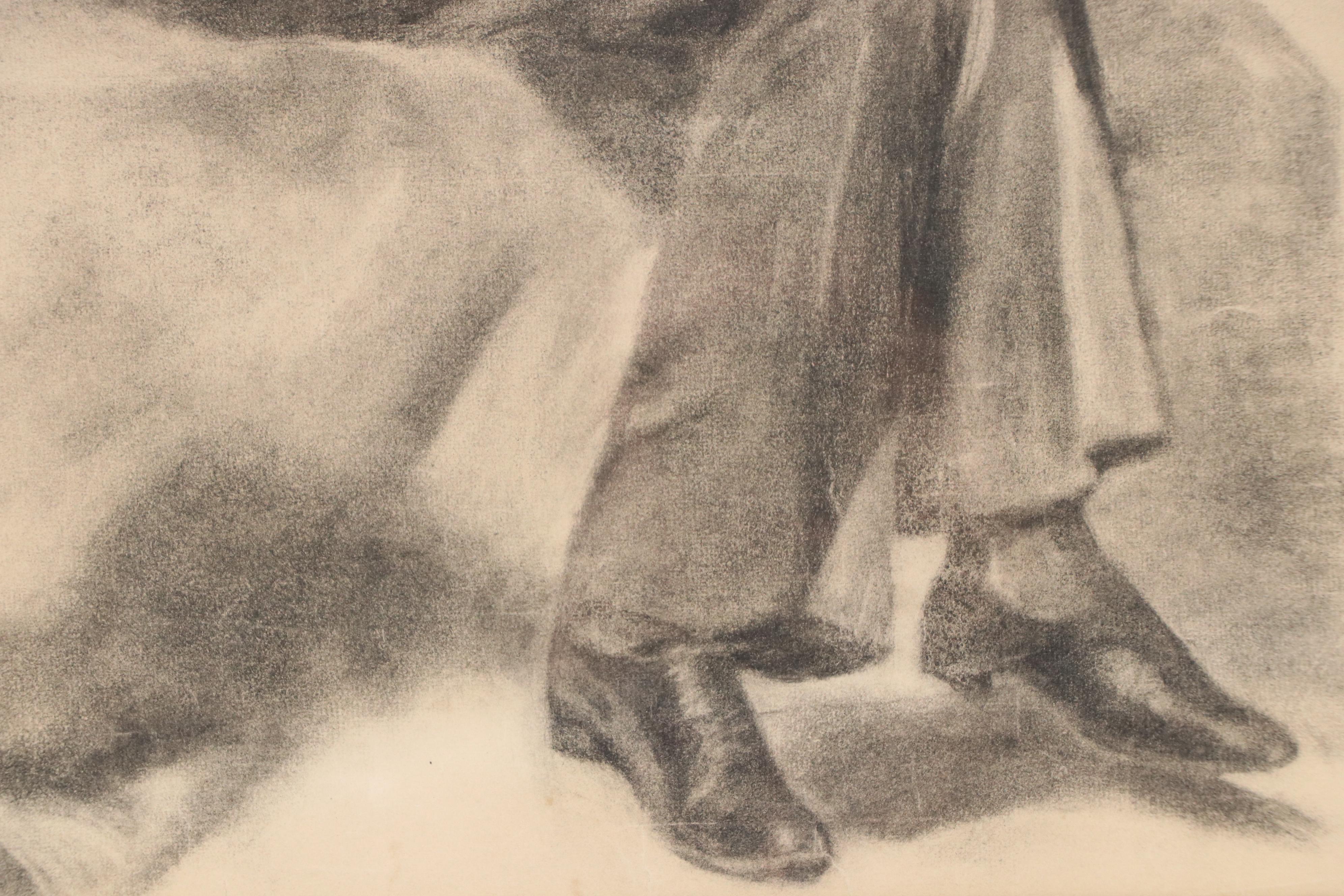 Charcoal Portraits of Seated Men, 20th Century