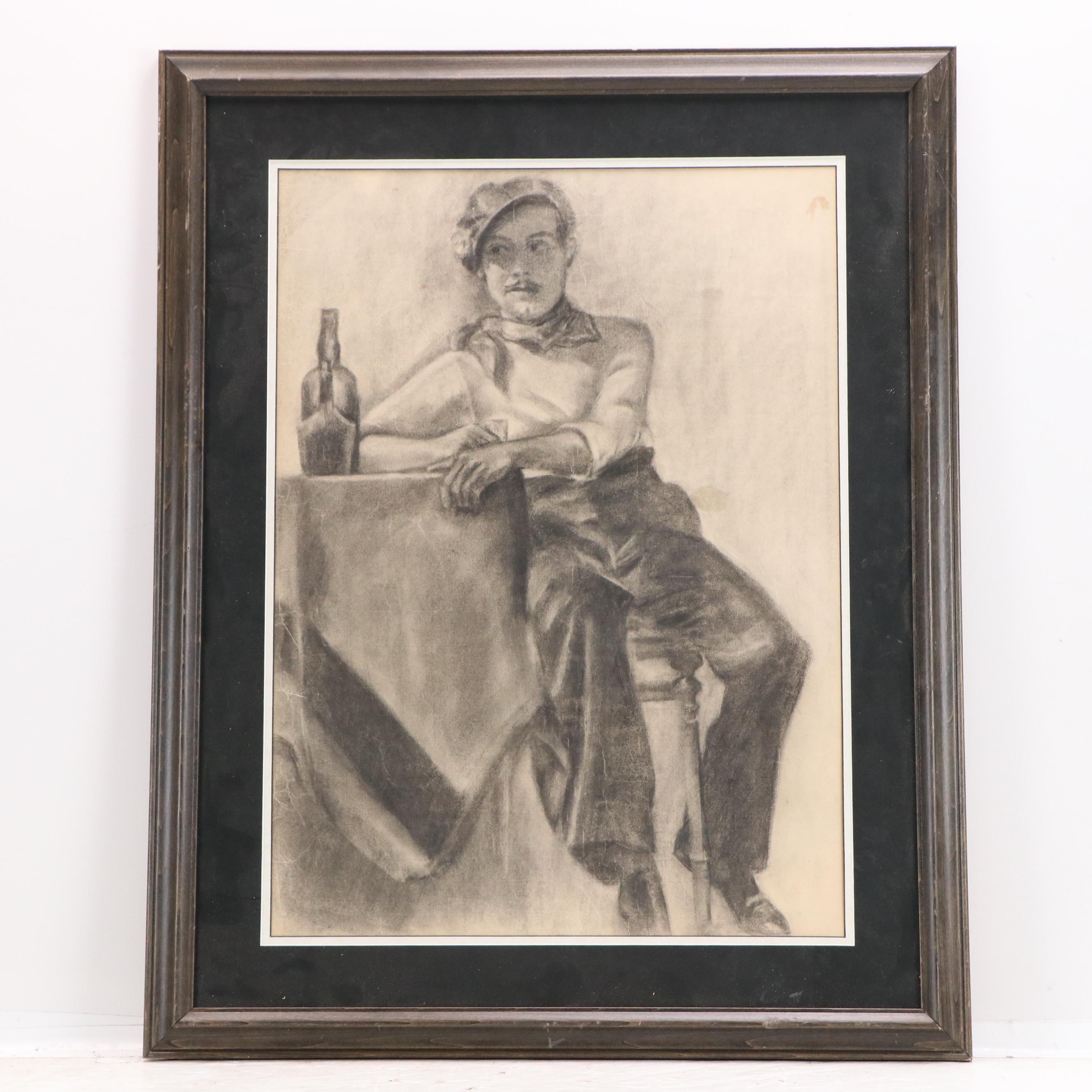 Charcoal Portraits of Seated Men, 20th Century