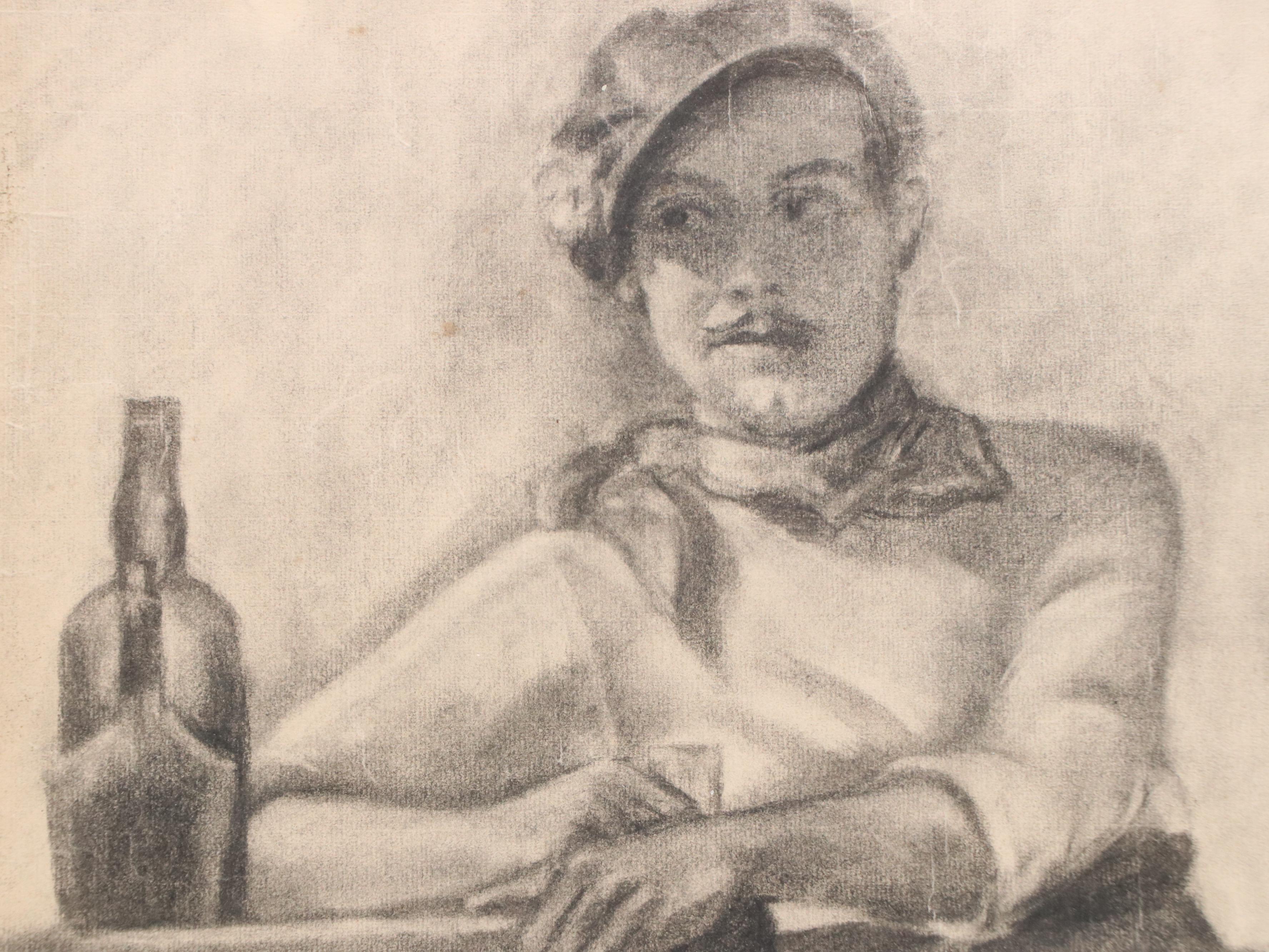 Charcoal Portraits of Seated Men, 20th Century