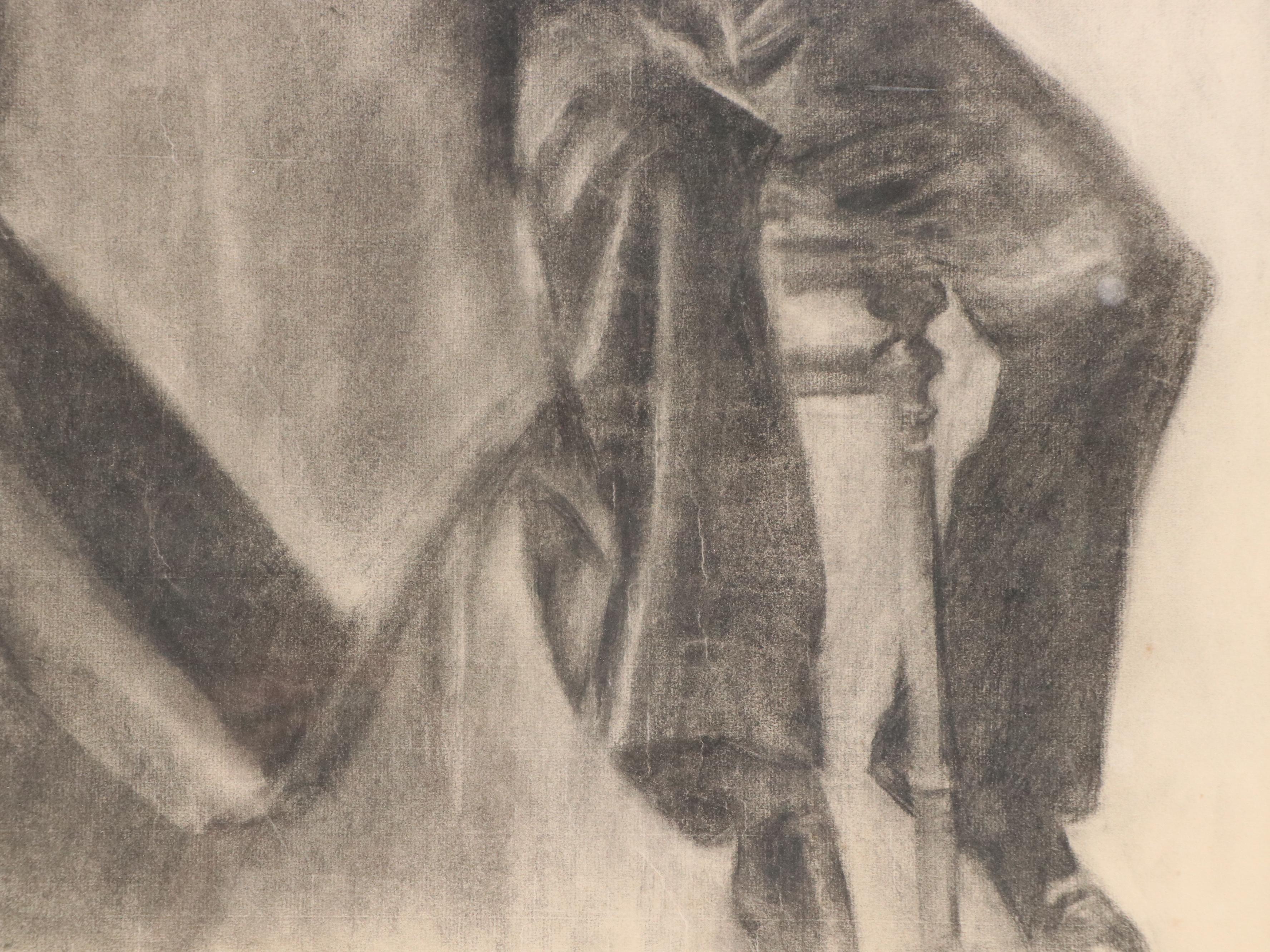 Charcoal Portraits of Seated Men, 20th Century