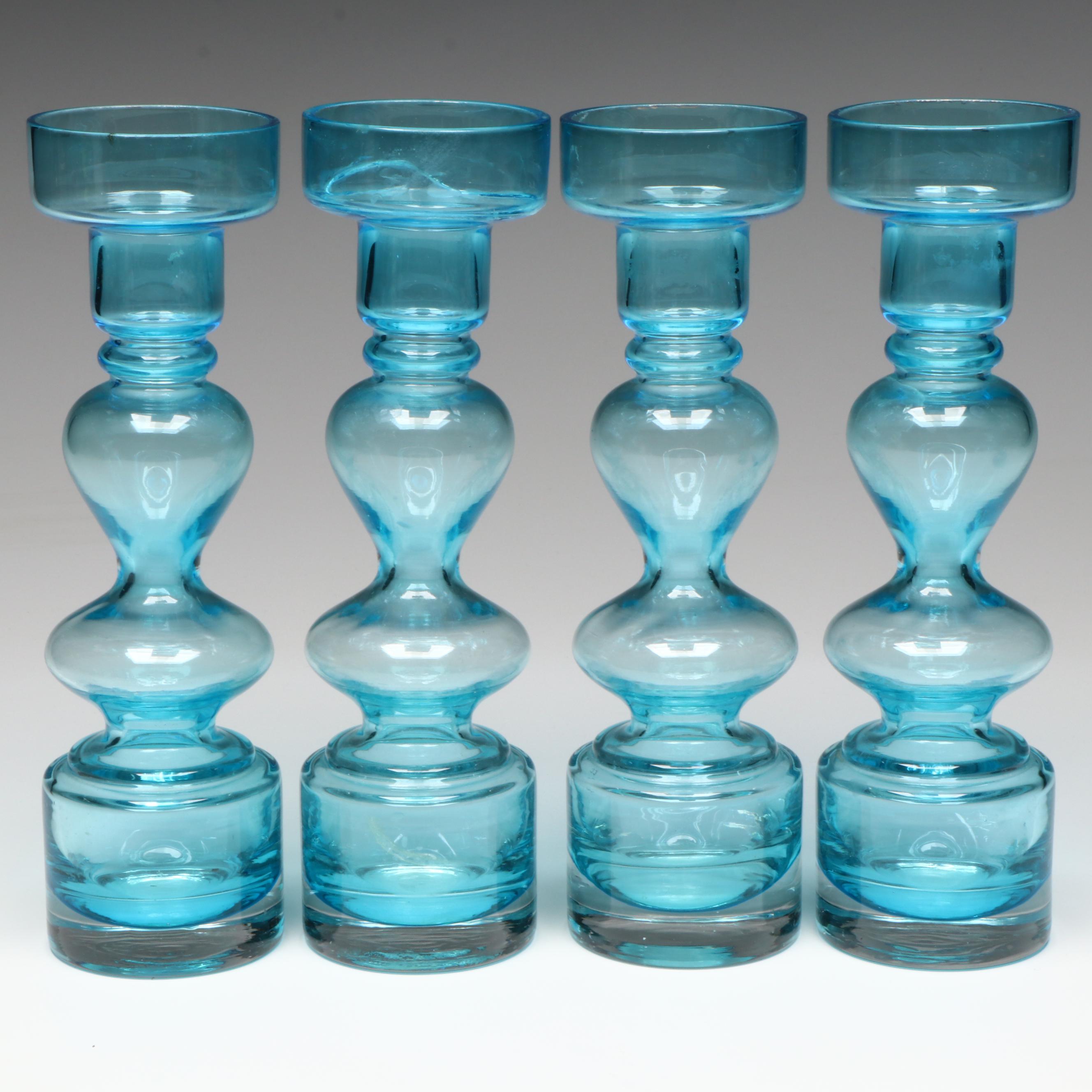 Blue Swirl Glass Creamer with Bubble Glass Vases