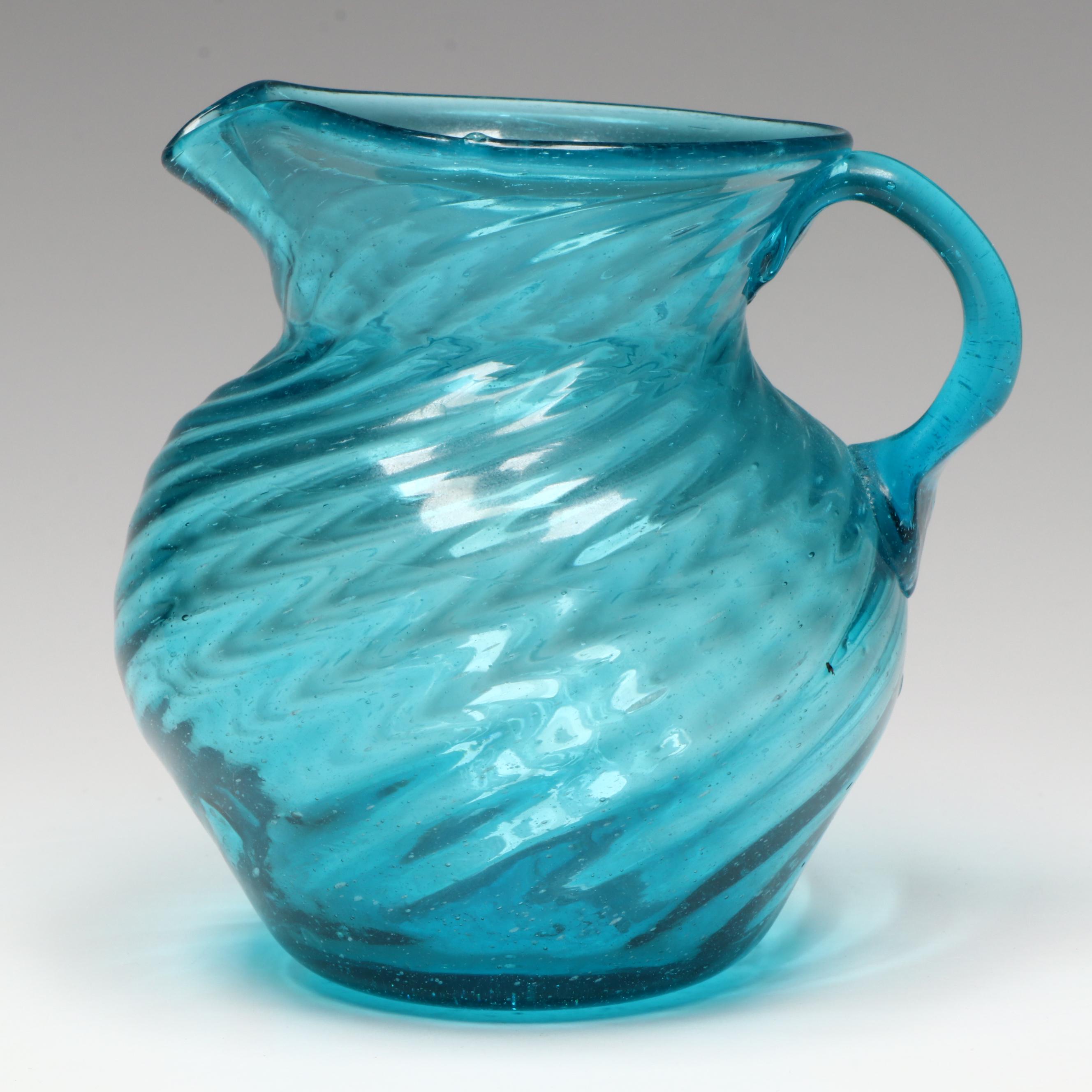Blue Swirl Glass Creamer with Bubble Glass Vases