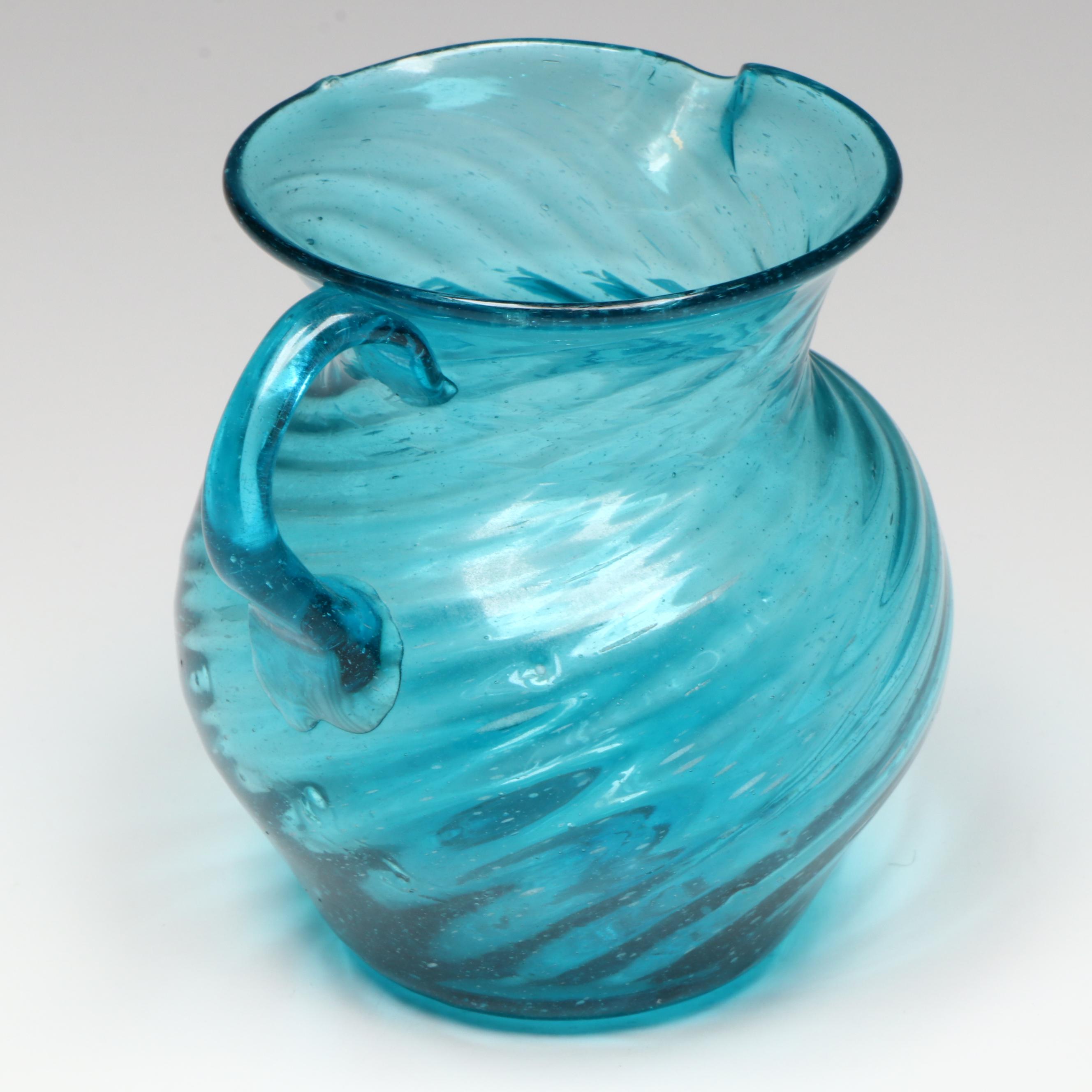 Blue Swirl Glass Creamer with Bubble Glass Vases