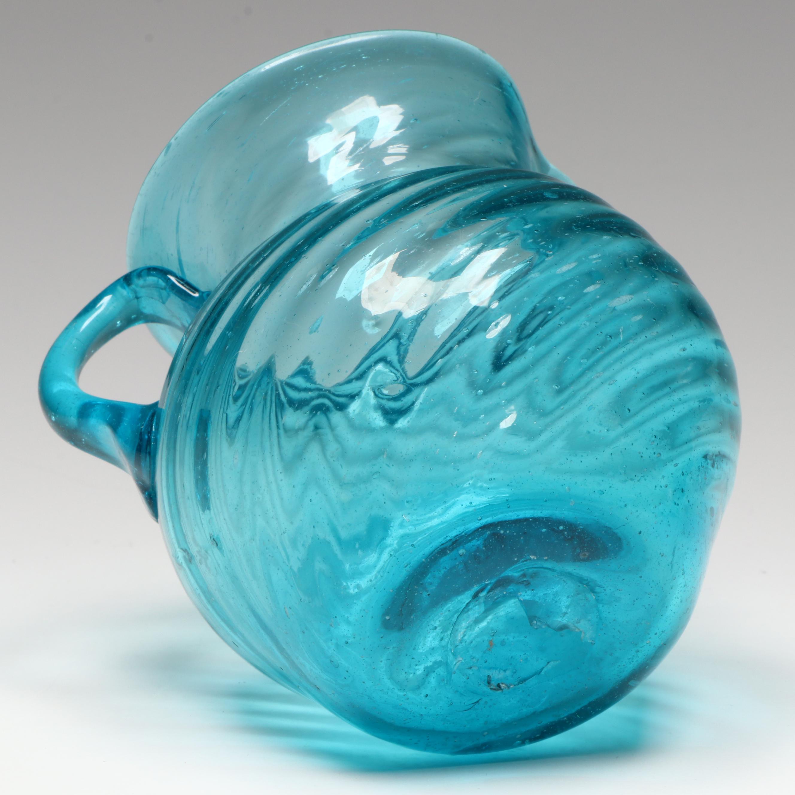 Blue Swirl Glass Creamer with Bubble Glass Vases