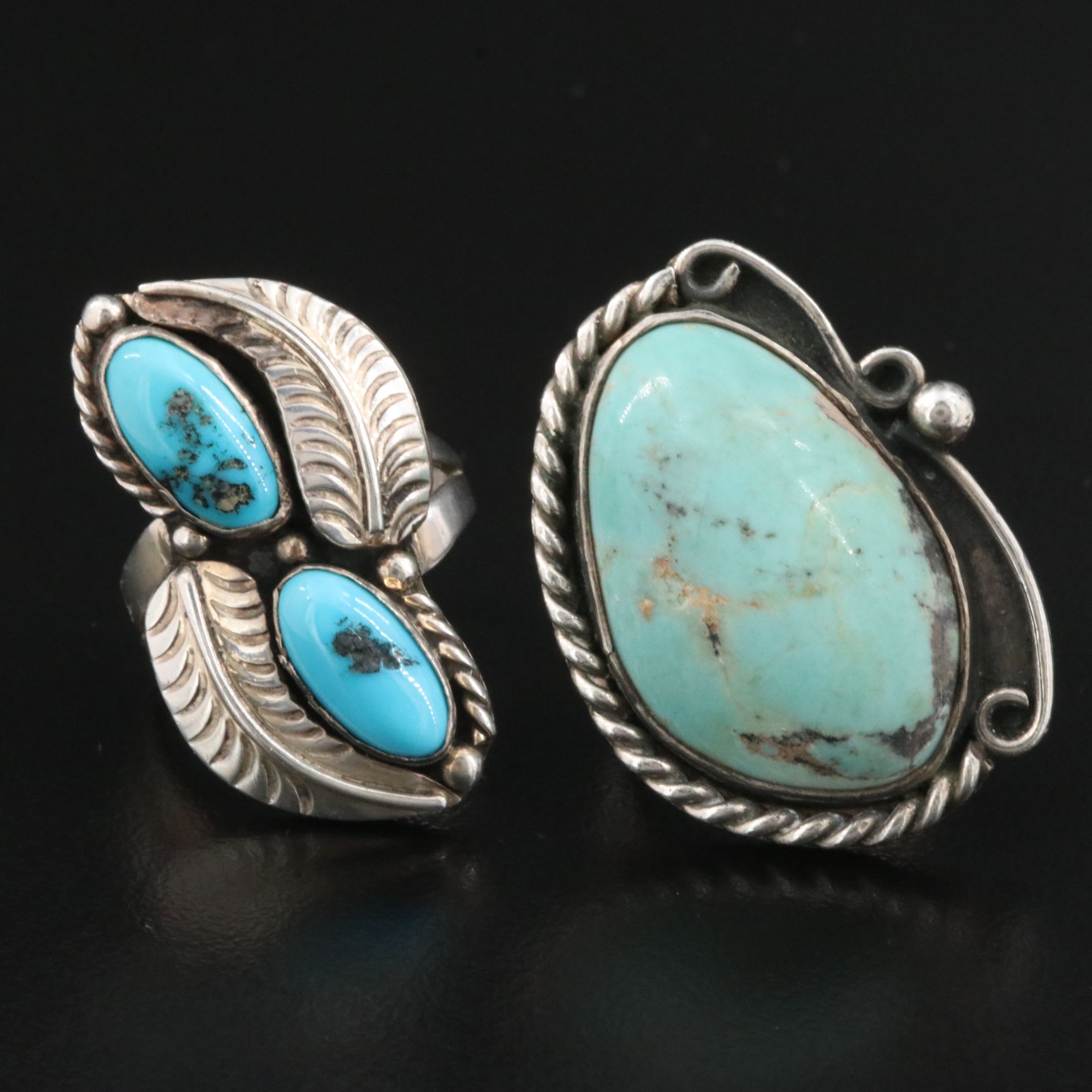 Southwestern Sterling Turquoise Rings with Appliqué