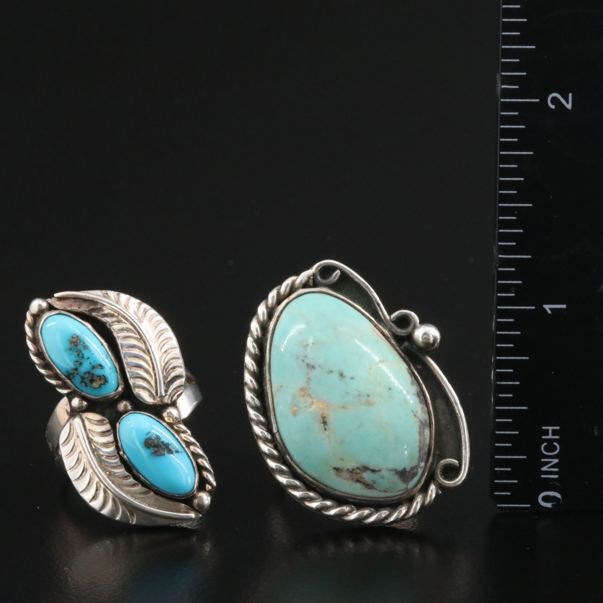 Southwestern Sterling Turquoise Rings with Appliqué