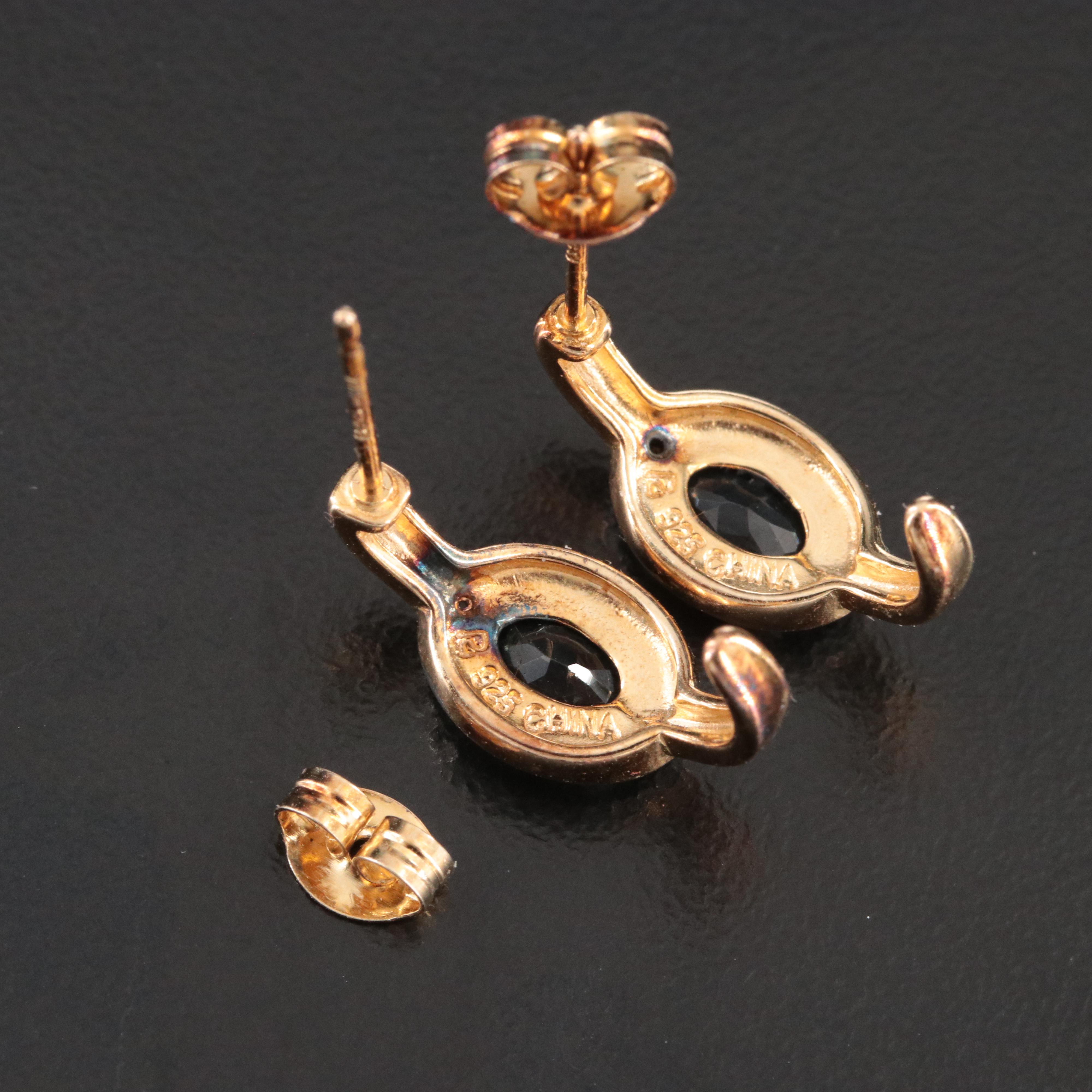 Sterling Sapphire and Diamond Earrings