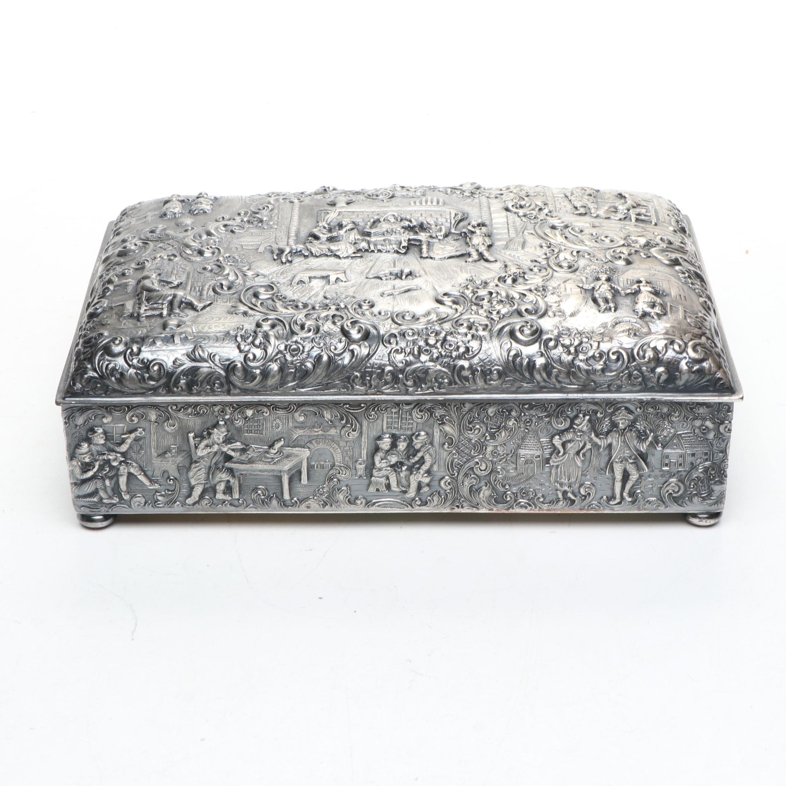 Barbour Repoussé Silver Plate Genre Scene Cigarette Box