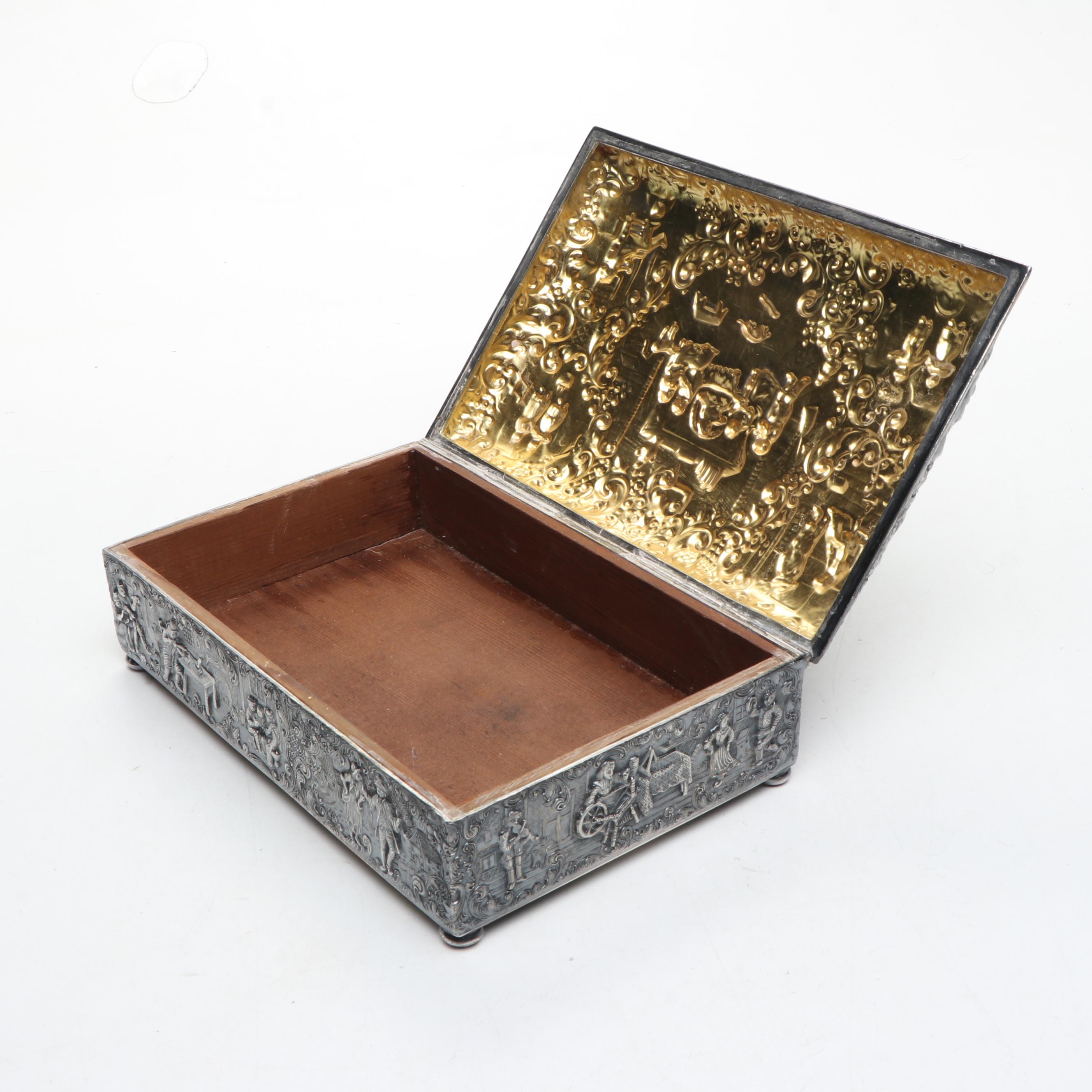 Barbour Repoussé Silver Plate Genre Scene Cigarette Box