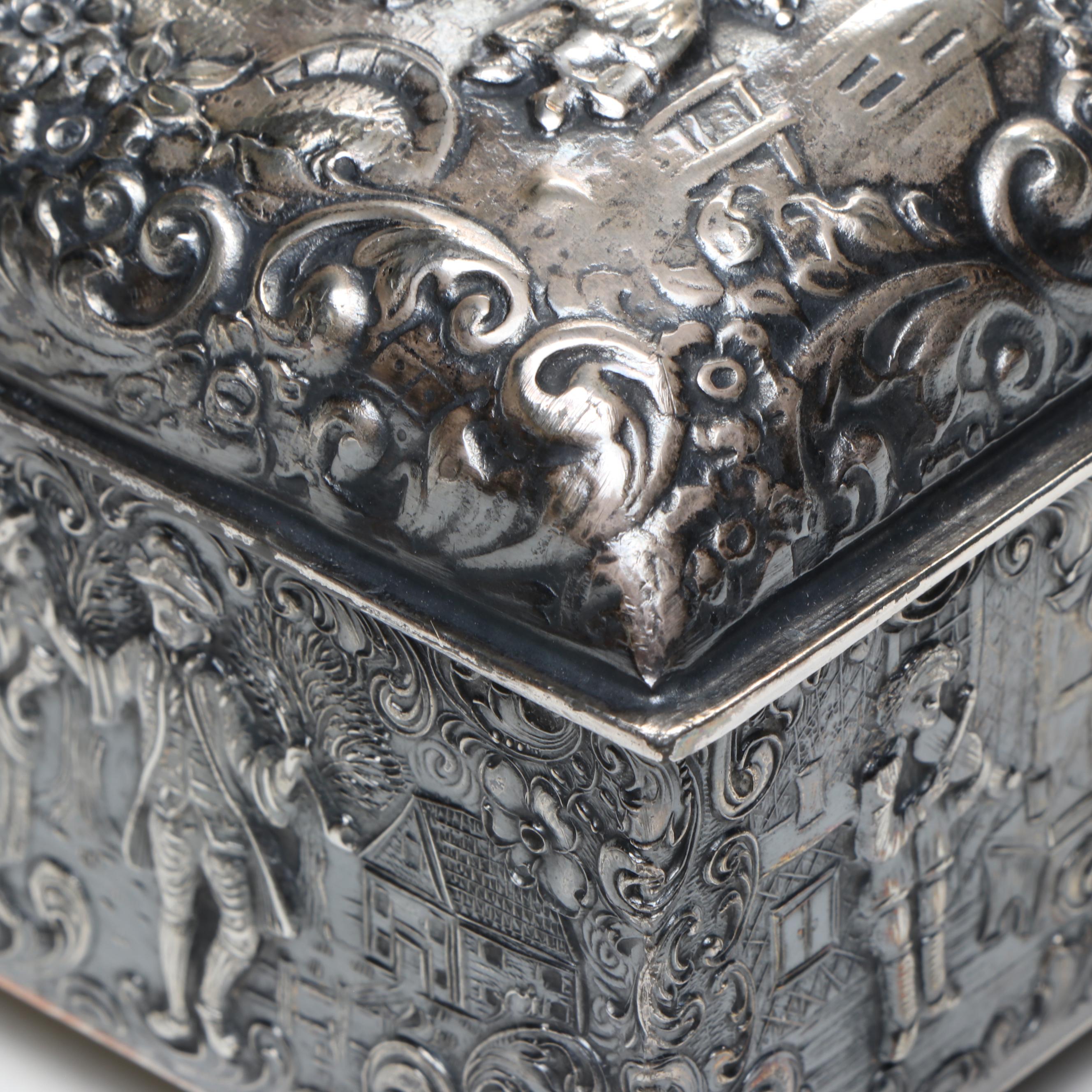 Barbour Repoussé Silver Plate Genre Scene Cigarette Box