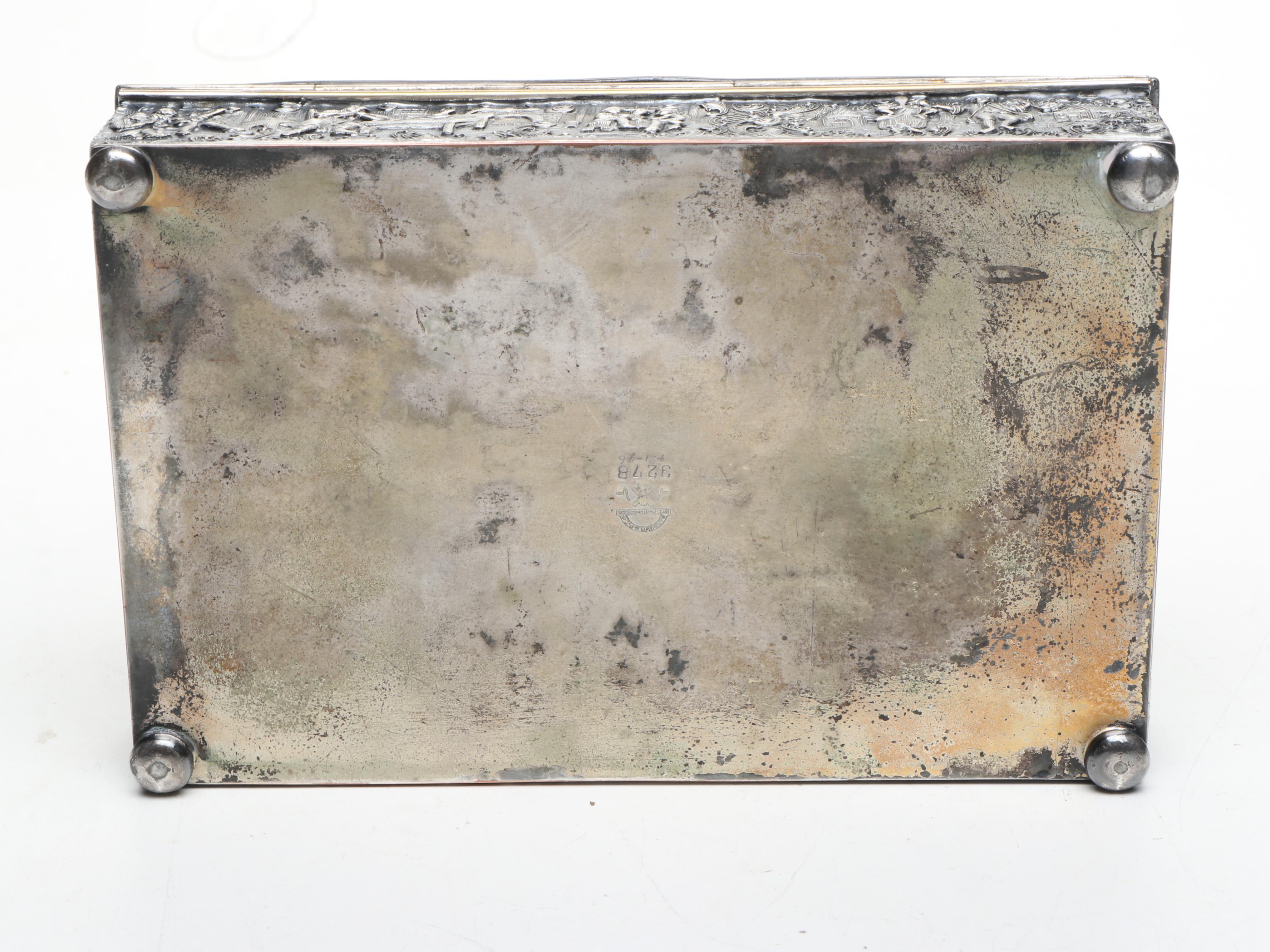 Barbour Repoussé Silver Plate Genre Scene Cigarette Box