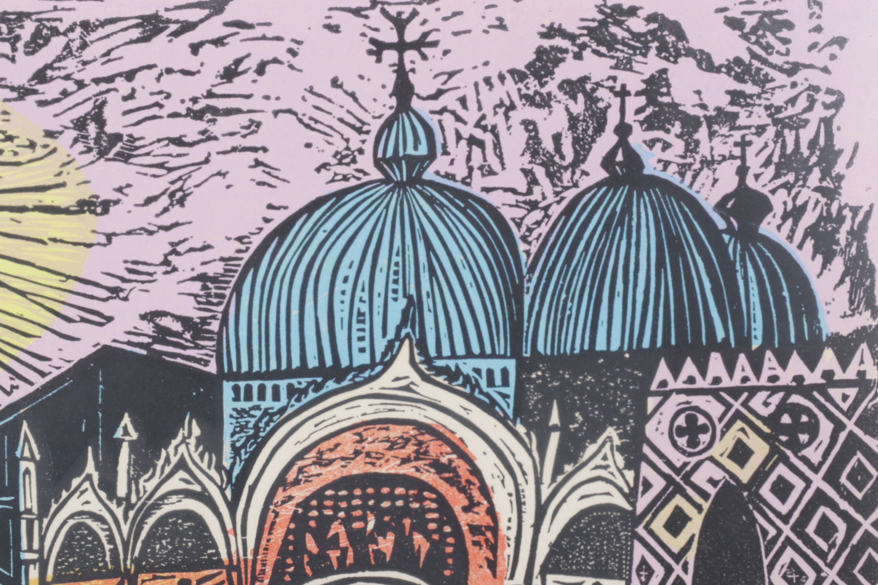 Irving Amen Color Woodcut "Piazza San Marco", Mid to Late 20th Century