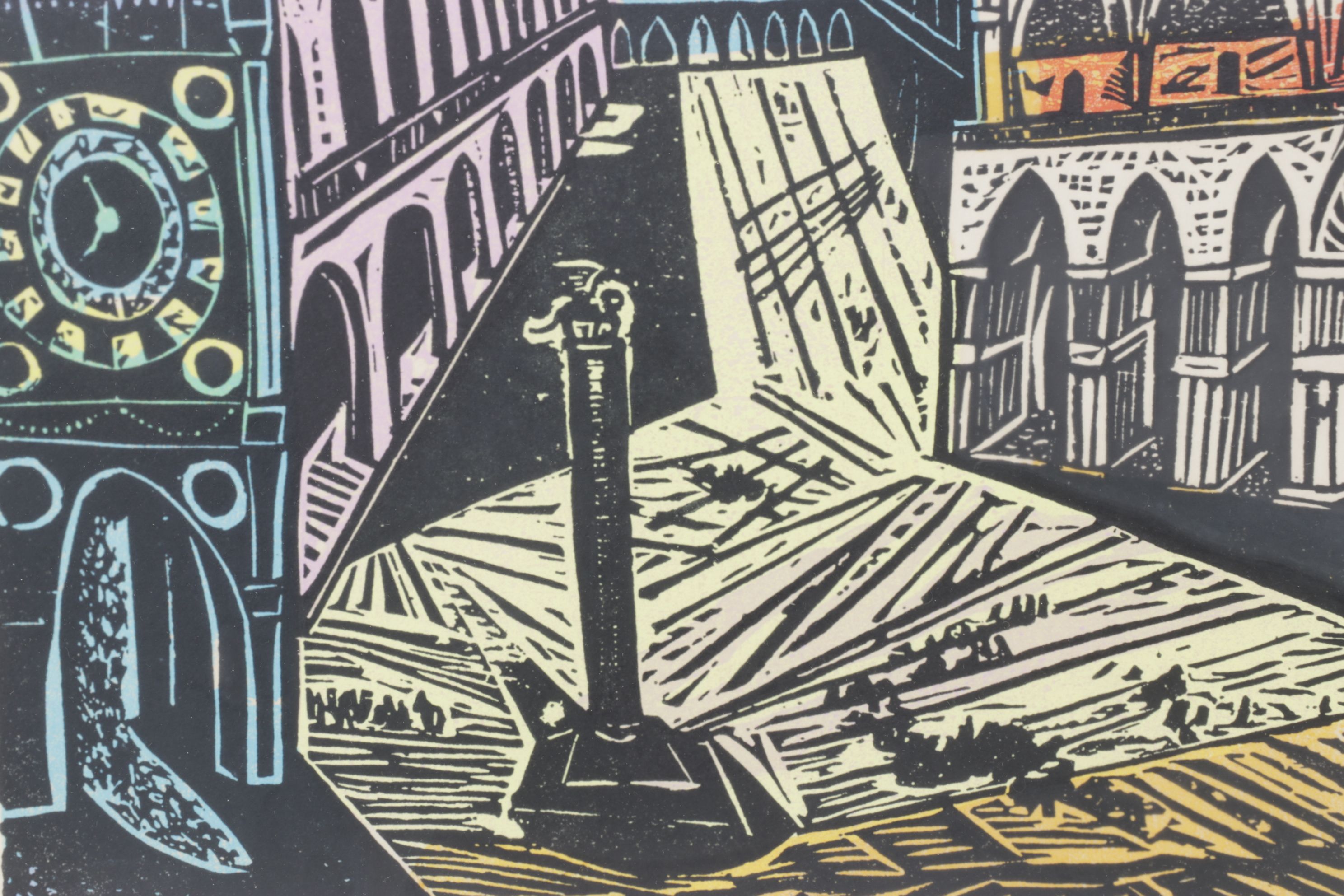 Irving Amen Color Woodcut "Piazza San Marco", Mid to Late 20th Century