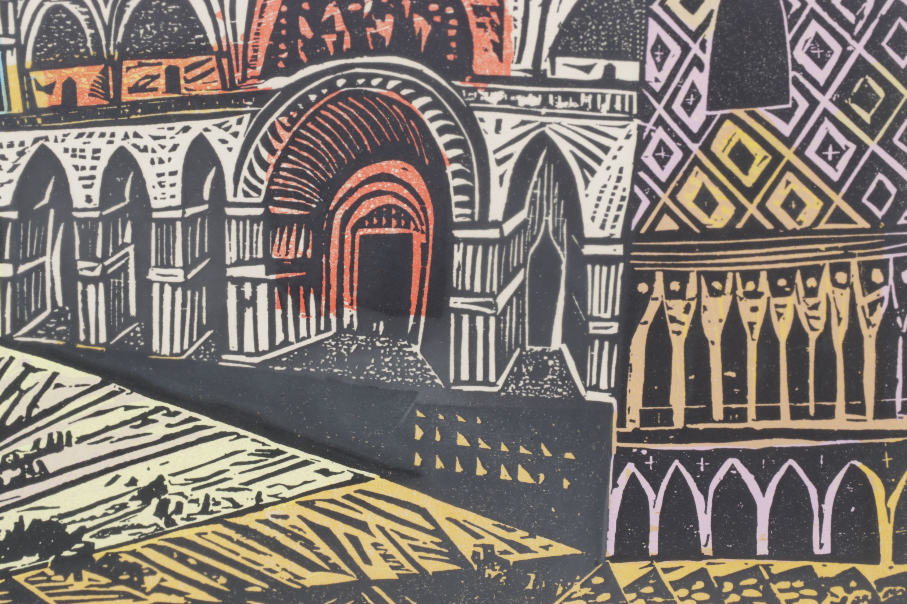 Irving Amen Color Woodcut "Piazza San Marco", Mid to Late 20th Century
