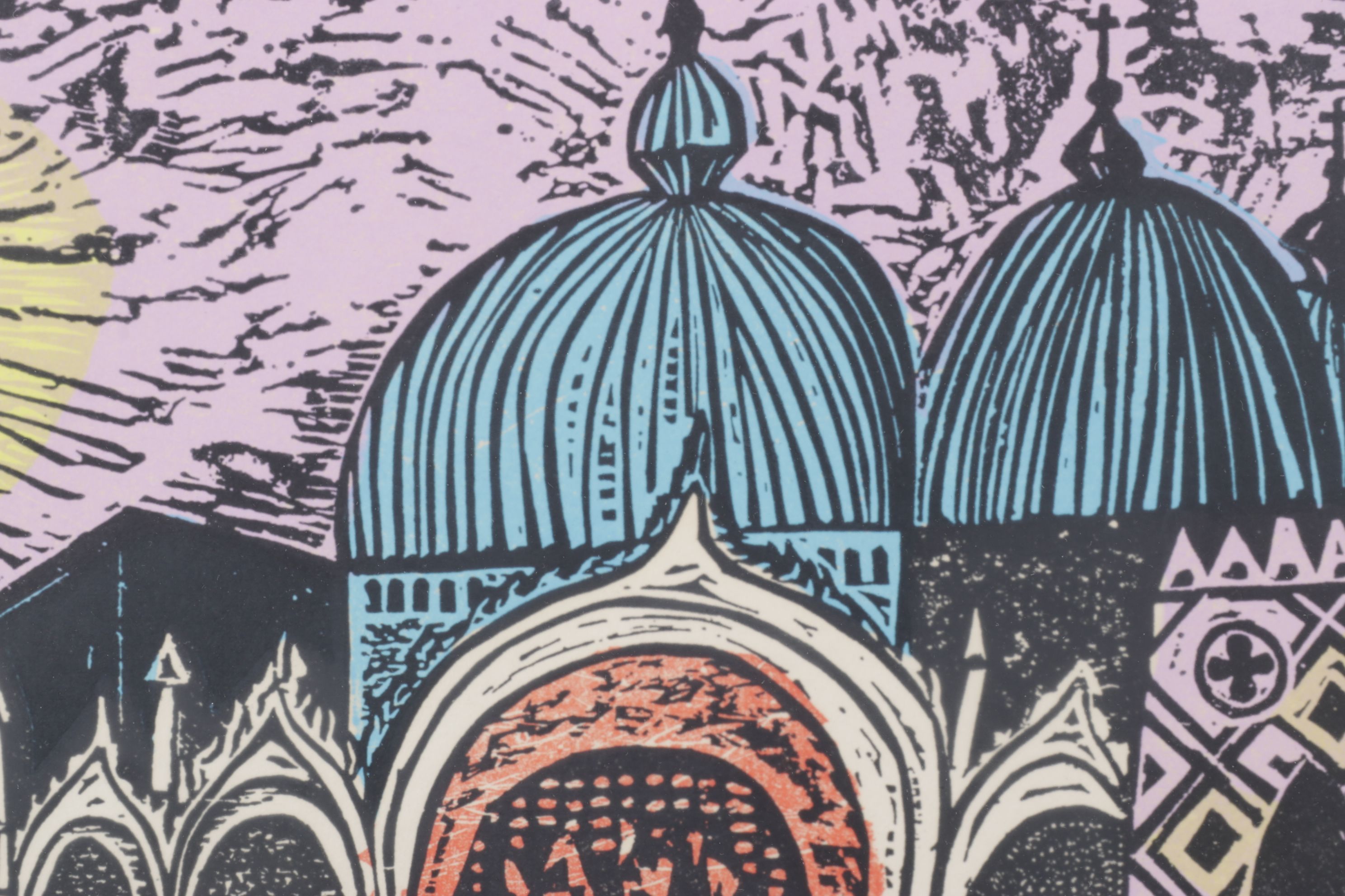 Irving Amen Color Woodcut "Piazza San Marco", Mid to Late 20th Century