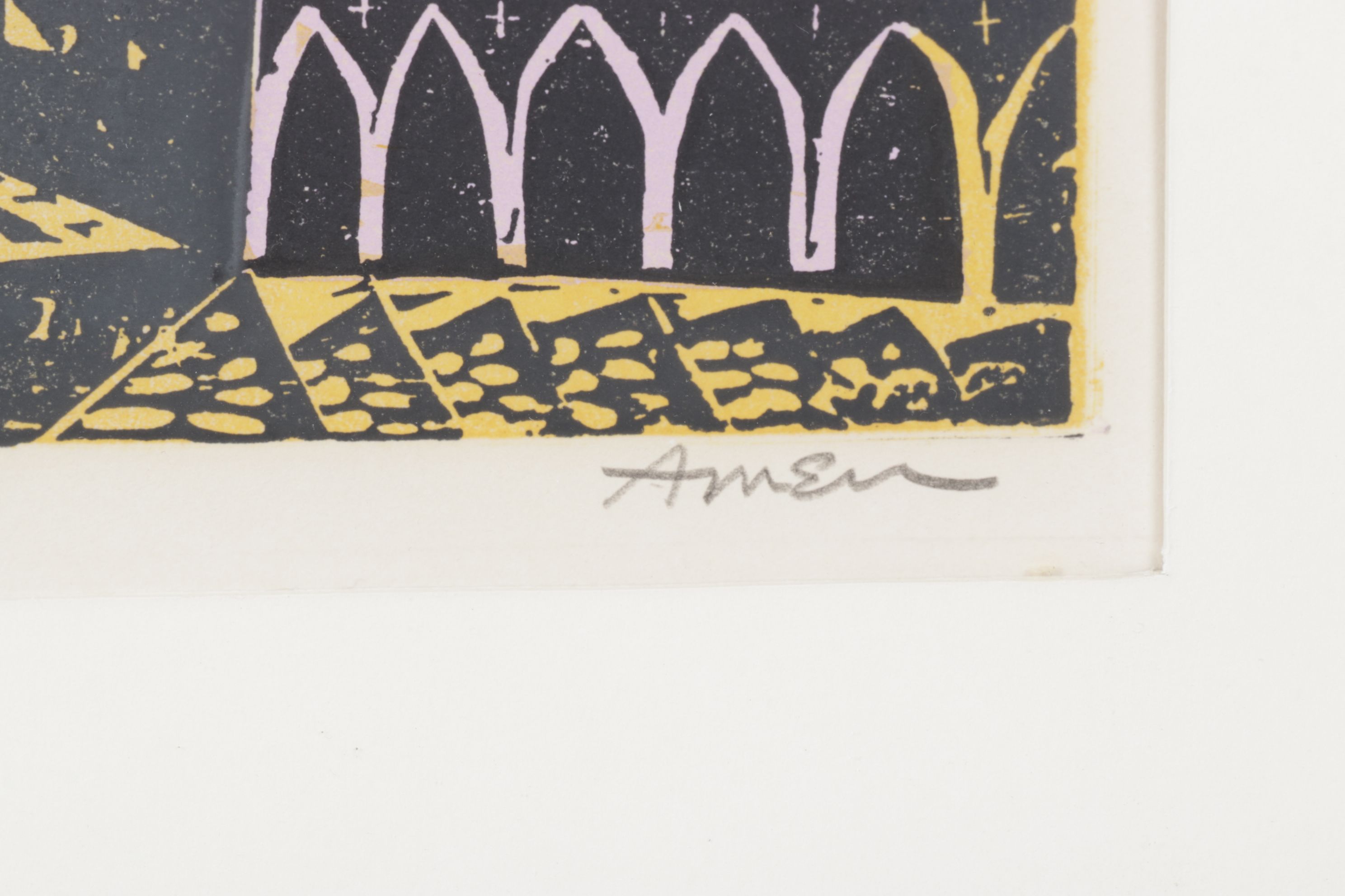 Irving Amen Color Woodcut "Piazza San Marco", Mid to Late 20th Century