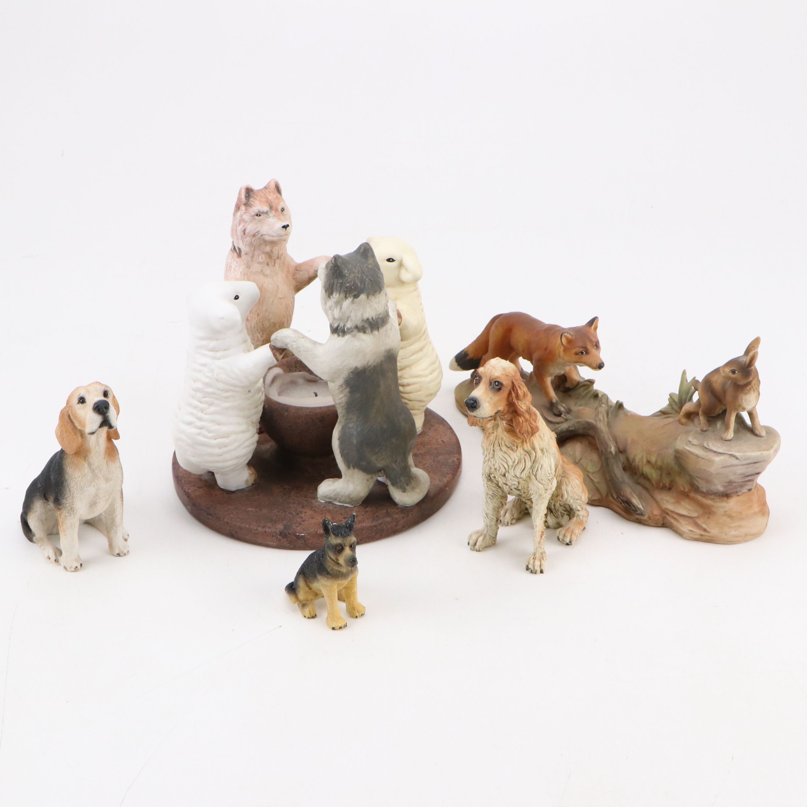 Japanese Lefton Hand-Painted Hunting Fox Diorama and More Animal Figurines