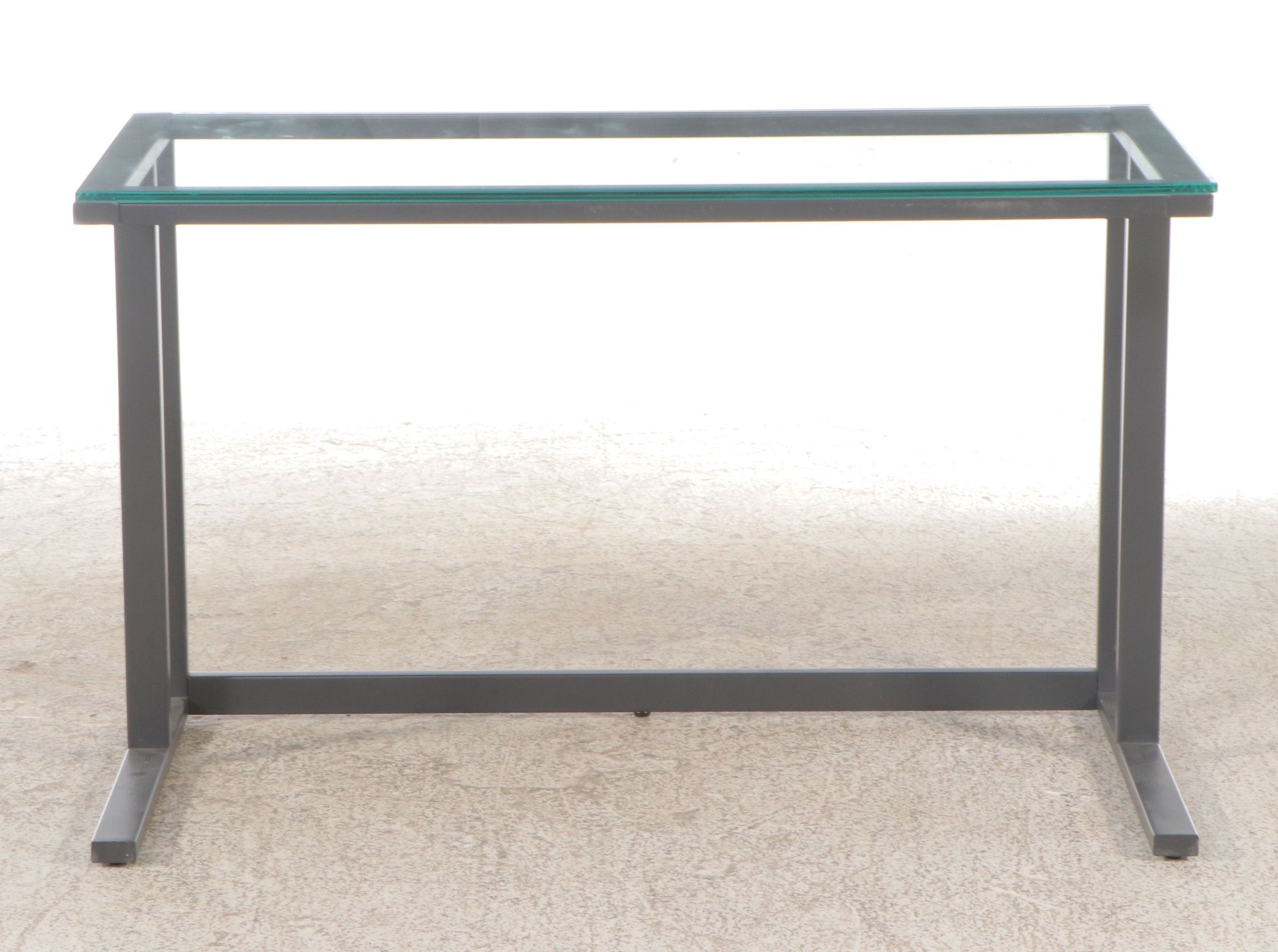 Contemporary Modern Metal Framed Desk with Glass Top