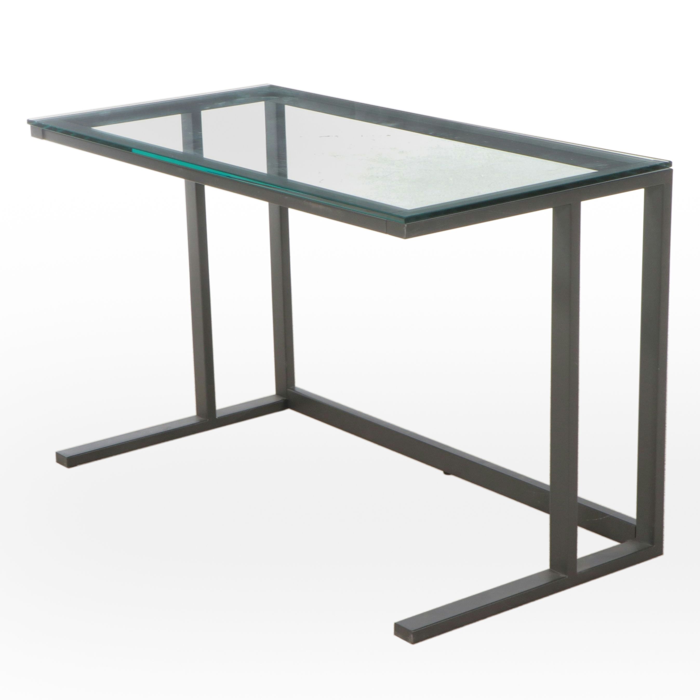 Contemporary Modern Metal Framed Desk with Glass Top