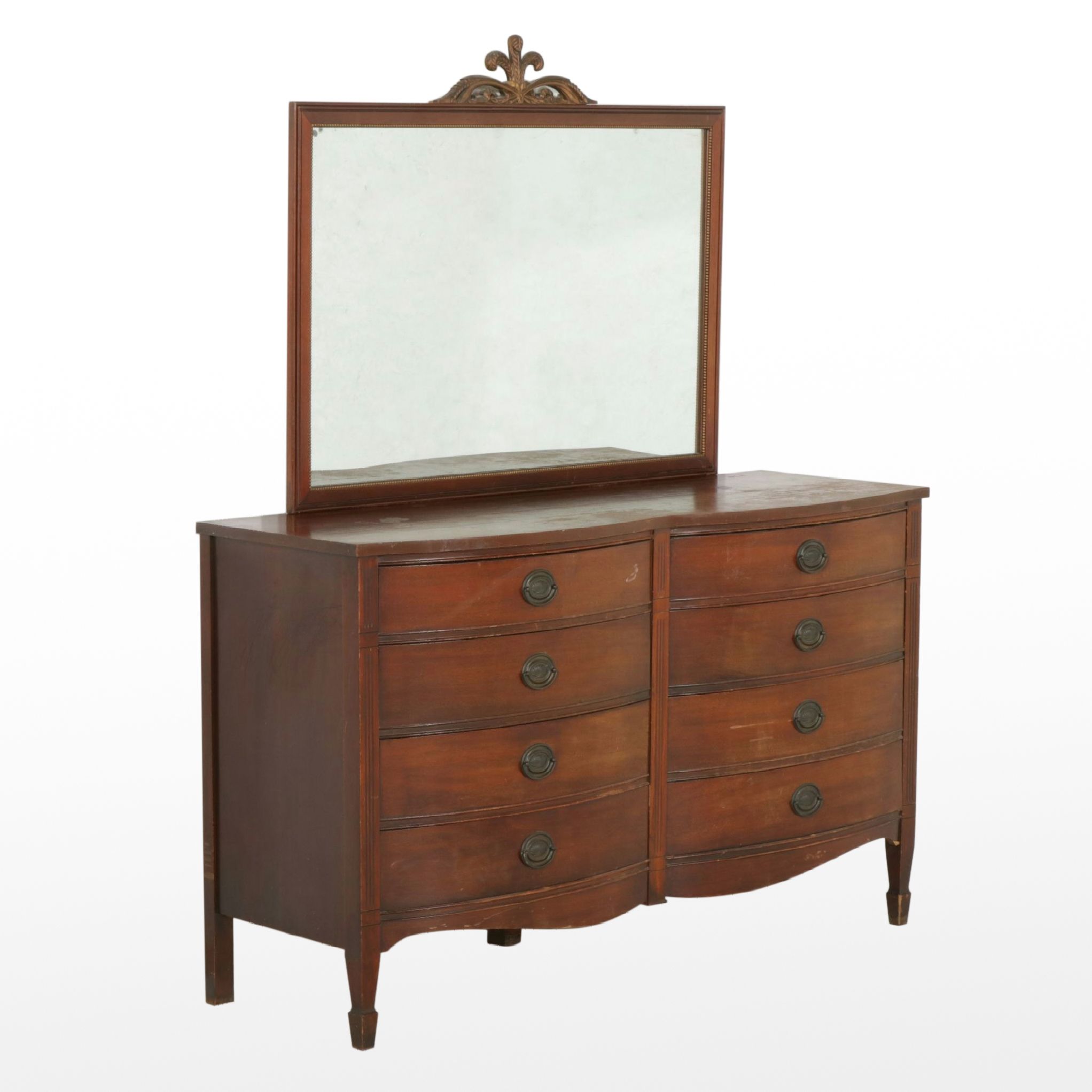 Dixie Hepplewhite Style Mahogany Dresser and Mirror, Early to Mid-20th Century