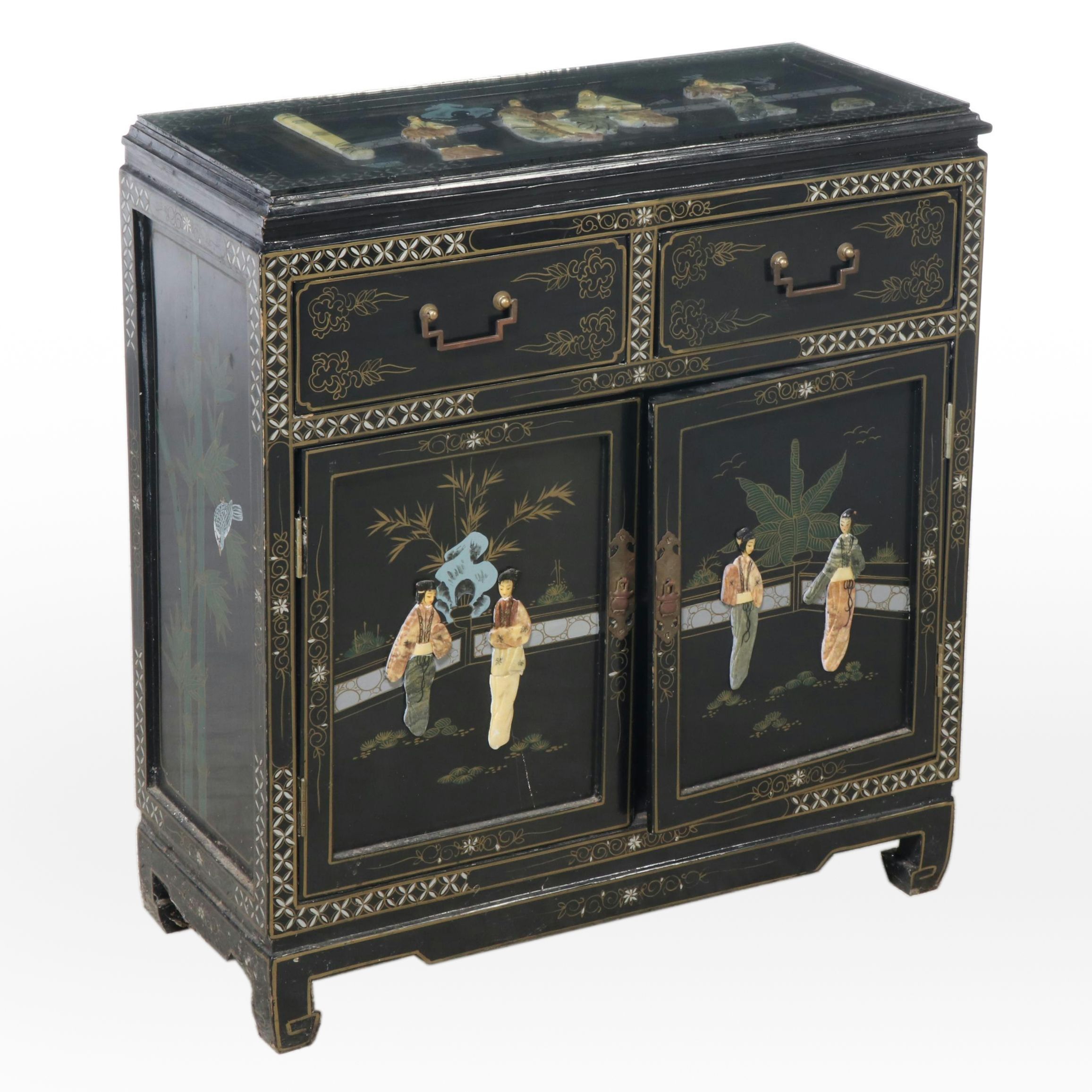 Chinese Black Lacquered and Embellished Buffet, 20th Century