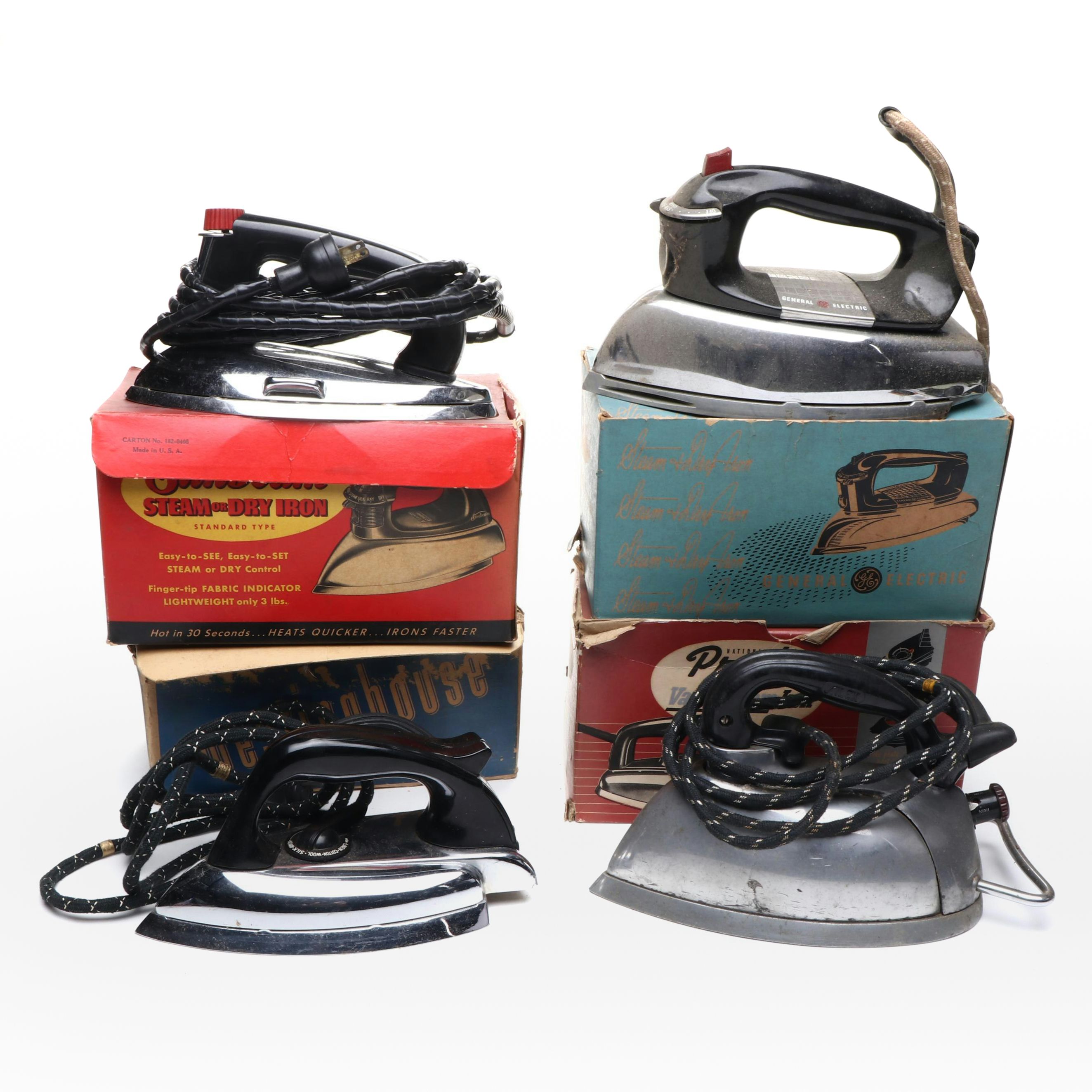 Sunbeam, Westinghouse, General Electric and Other Mid-Century Clothes Irons