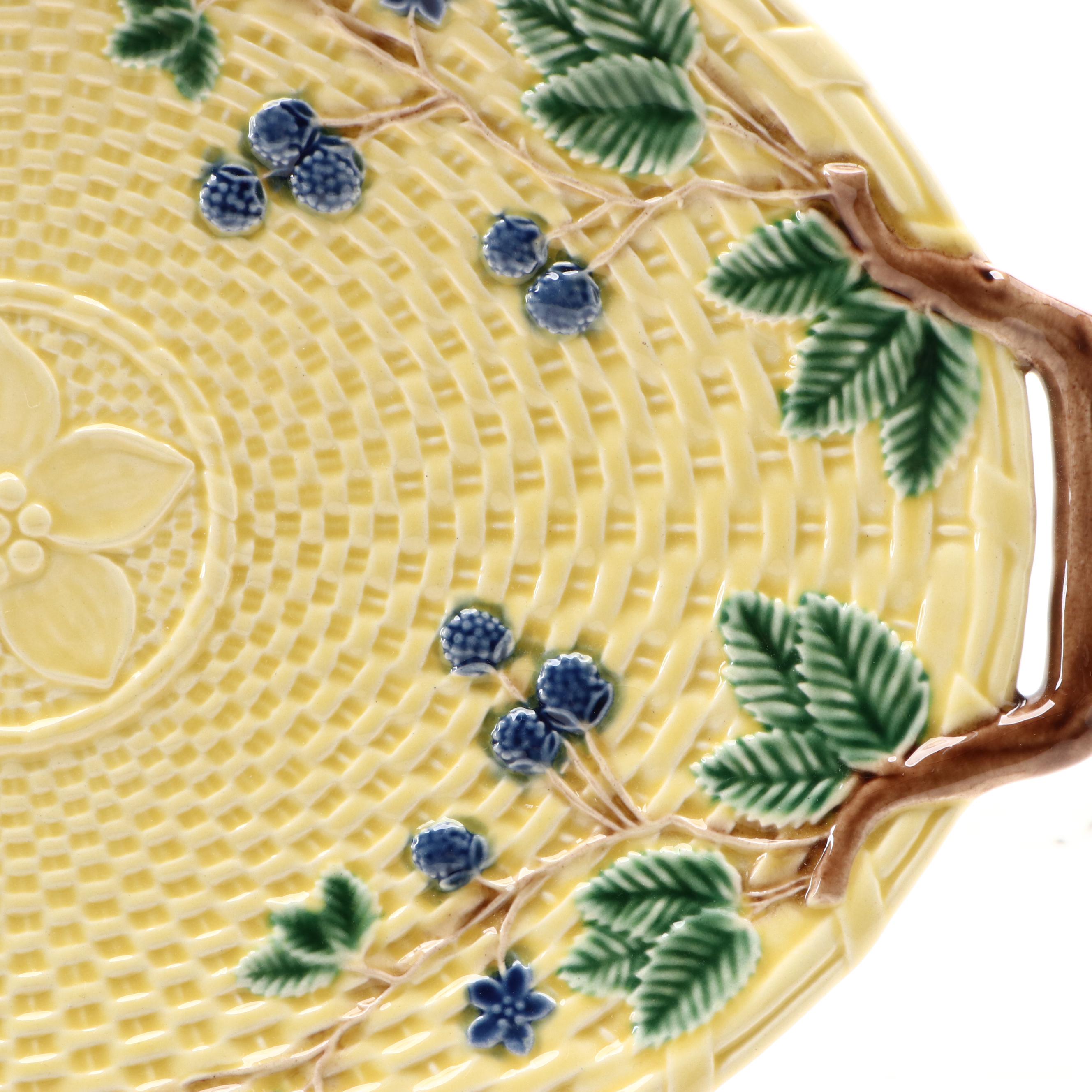 Tiffany & Co. "Blackberries" Portuguese Majolica Handled Serving Tray
